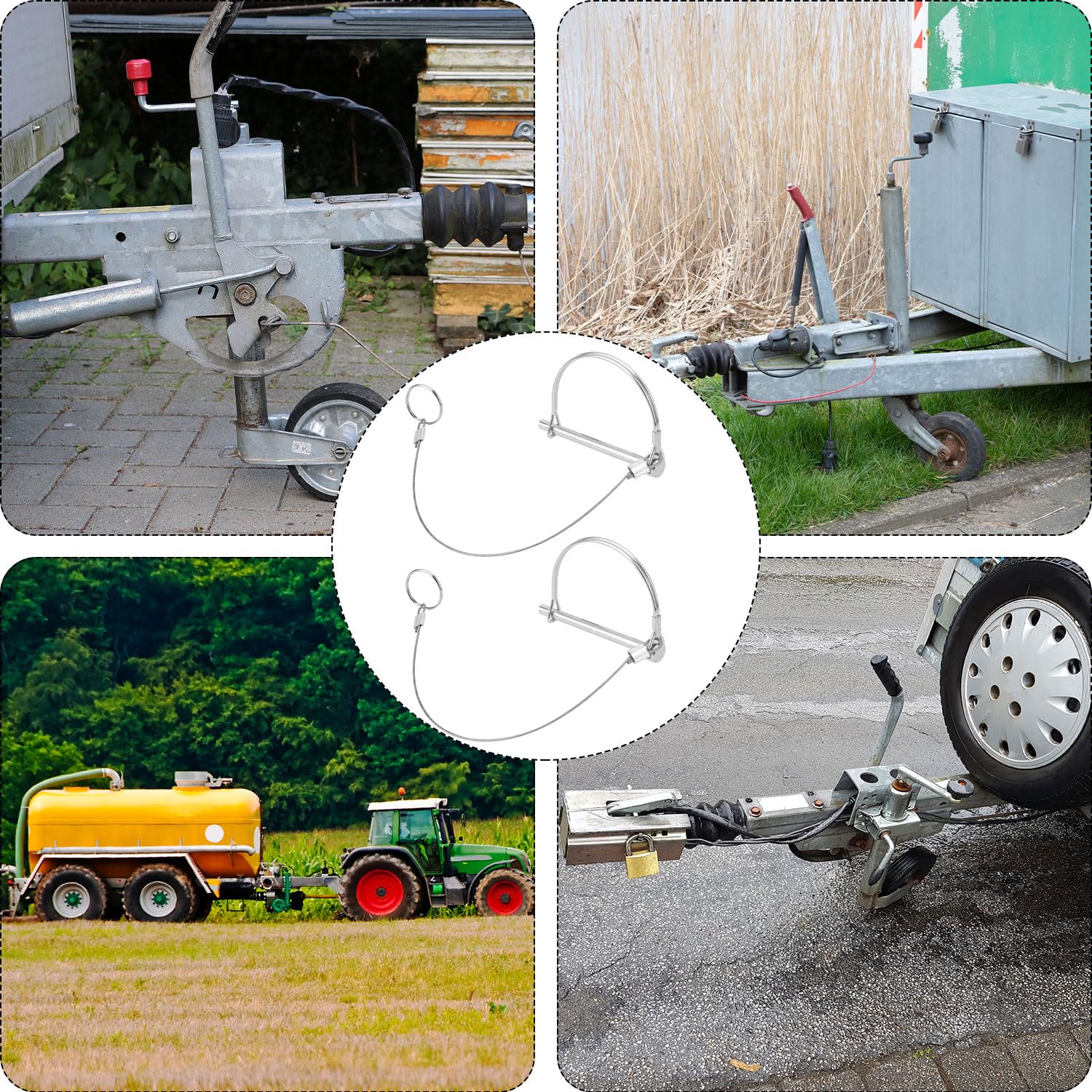 2pcs Trailer Coupler Pins, 1/4" x 3.2" Carbon & Stainless Steel Wire Trailer Hitch Pin with Anti-Lost Towing Rope Ring Clip for Gate Safety Trailers and Hitches Locking Latch Parts Accessories