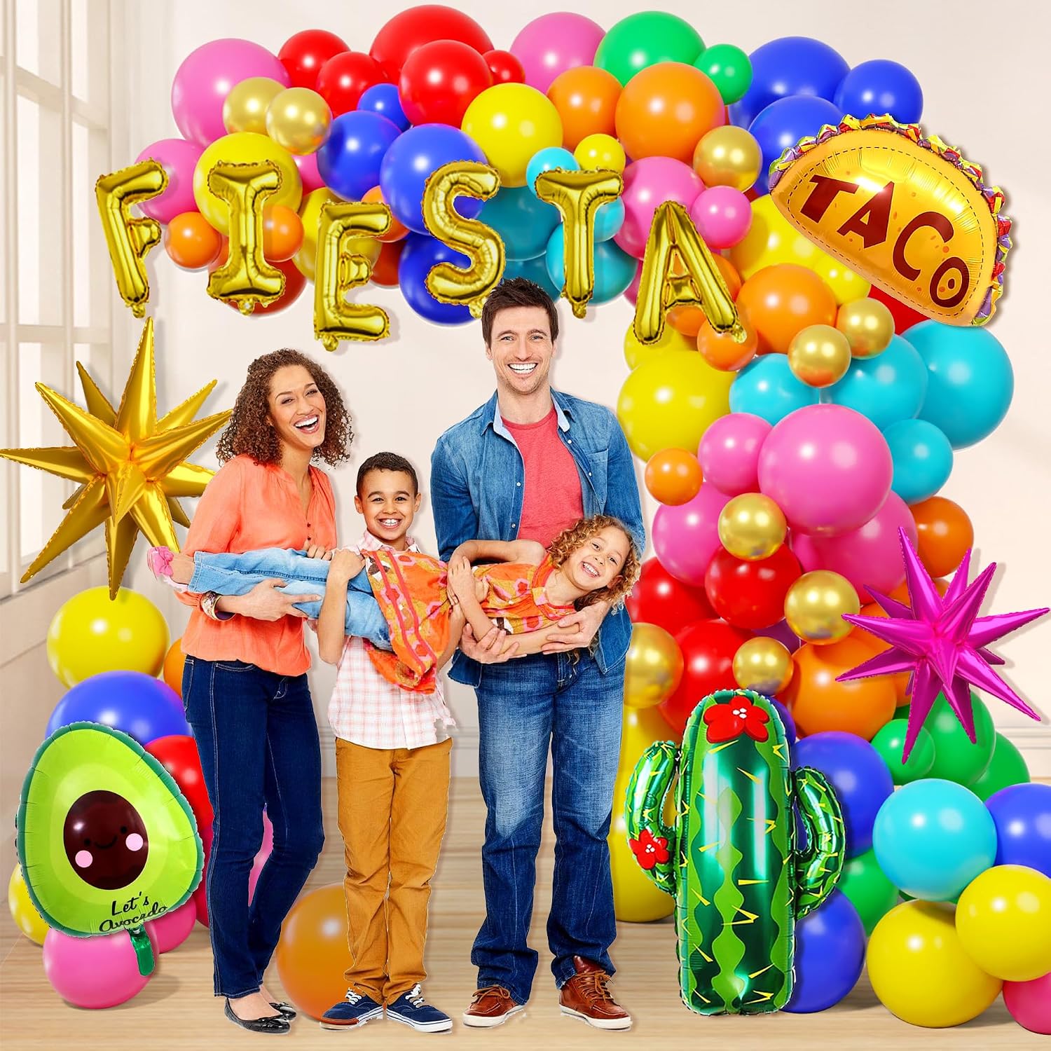 Fiesta Balloon Arch Kit, Mexican Party Decorations with Taco, Cactus, Avocado Foil Balloons, Colorful Fiesta Balloon Garland for Cinco de Mayo, Birthday, Baby Shower, Mexican Themed Party Supplies