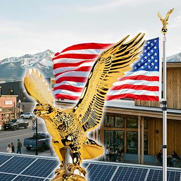 iElyiEsy Eagle Flagpole Topper with Gold Ball - Compatible with 20ft/25ft/30ft Residential Flag Poles - Telescopic/Sectional Flag Poles Outdoor