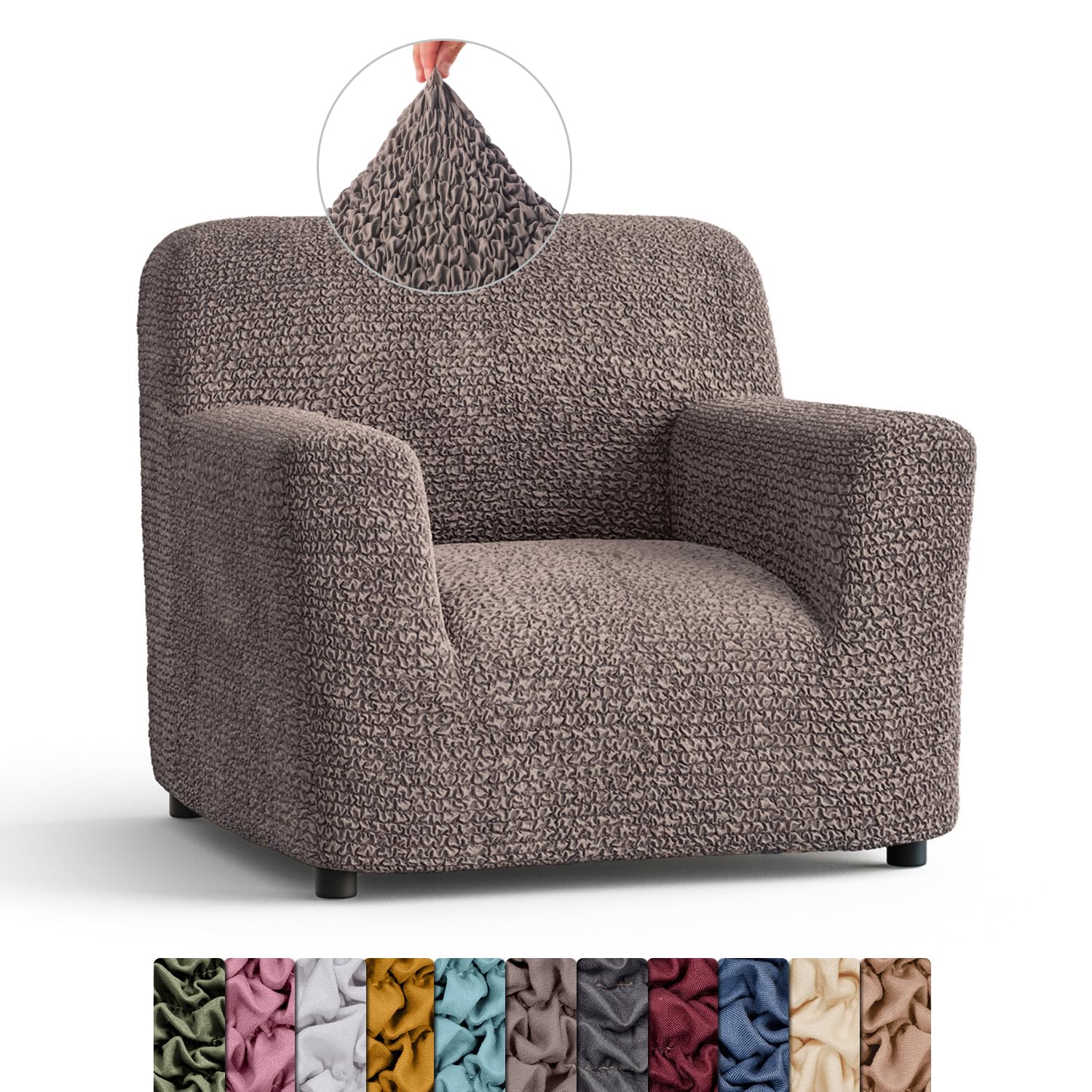 Menotti Chair Cover - Armchair Cover - Armchair Slipcover - Soft Polyester Fabric Slipcover - 1-piece Form Fit Stretch Stylish Furniture Protector - Microfibra - Choco (1 Seater)