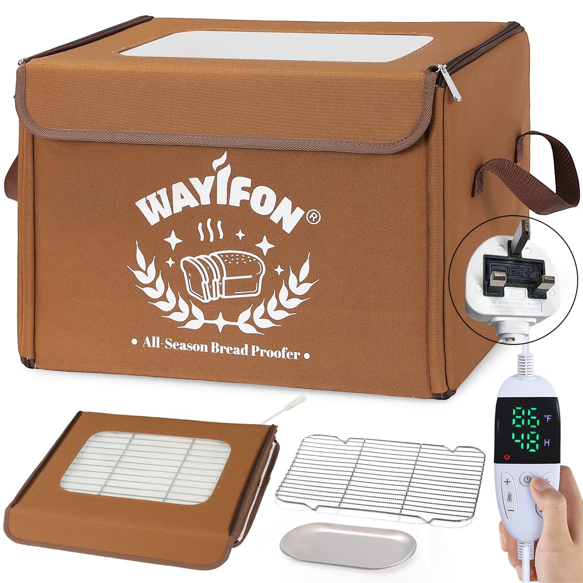 Folding Bread Proofing Box 20.0-55.0 ยฐC Temp Control & 99H Timer, Dough Proofer Box for Sourdough, Bread Baking, Pizza, Yogurt, Kombucha 6-Layer Fabric, Brown