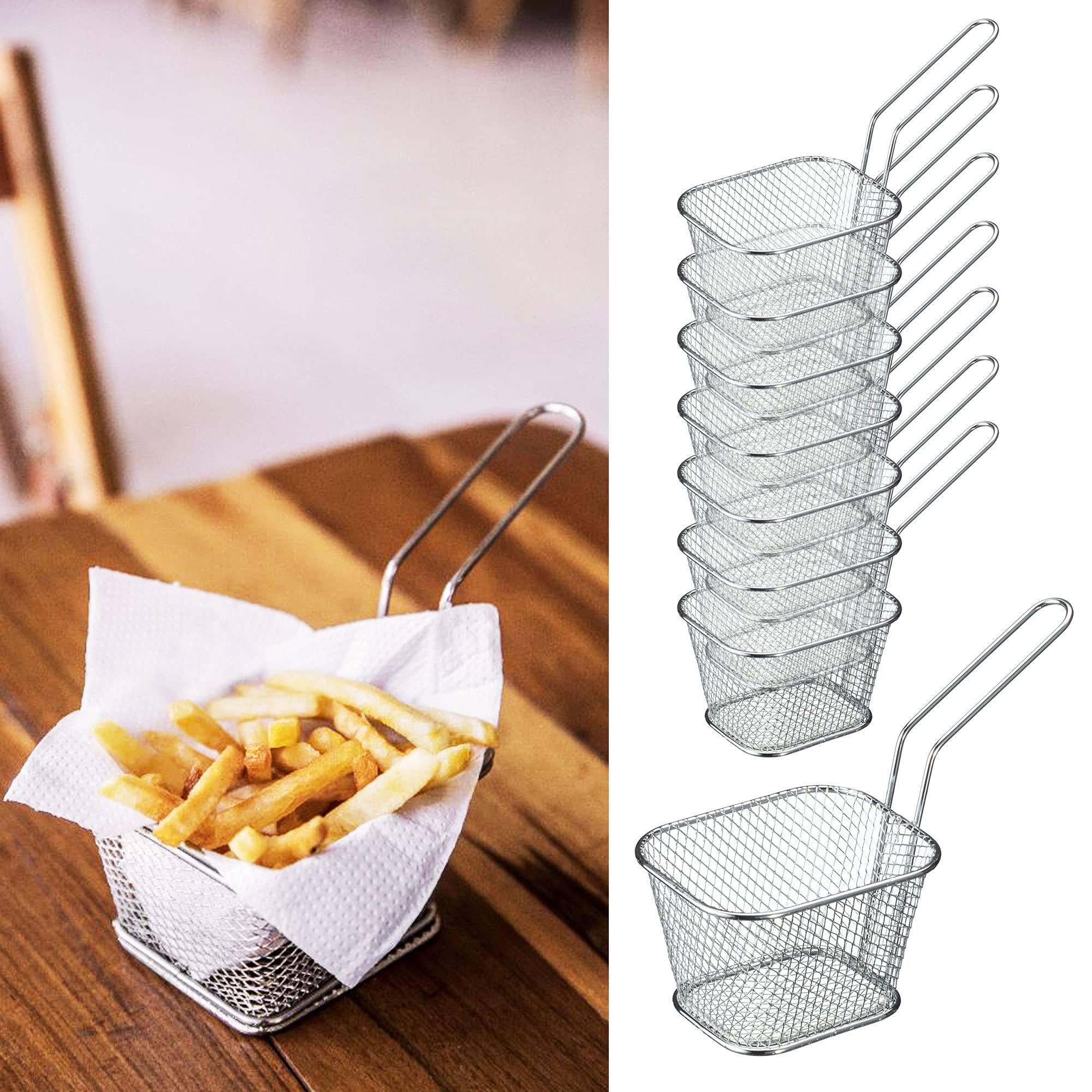 Set Di 8 Mini Cestini Per Patatine In Acciaio Inox – Per Fritti, Snack, Presentazione A Tavola