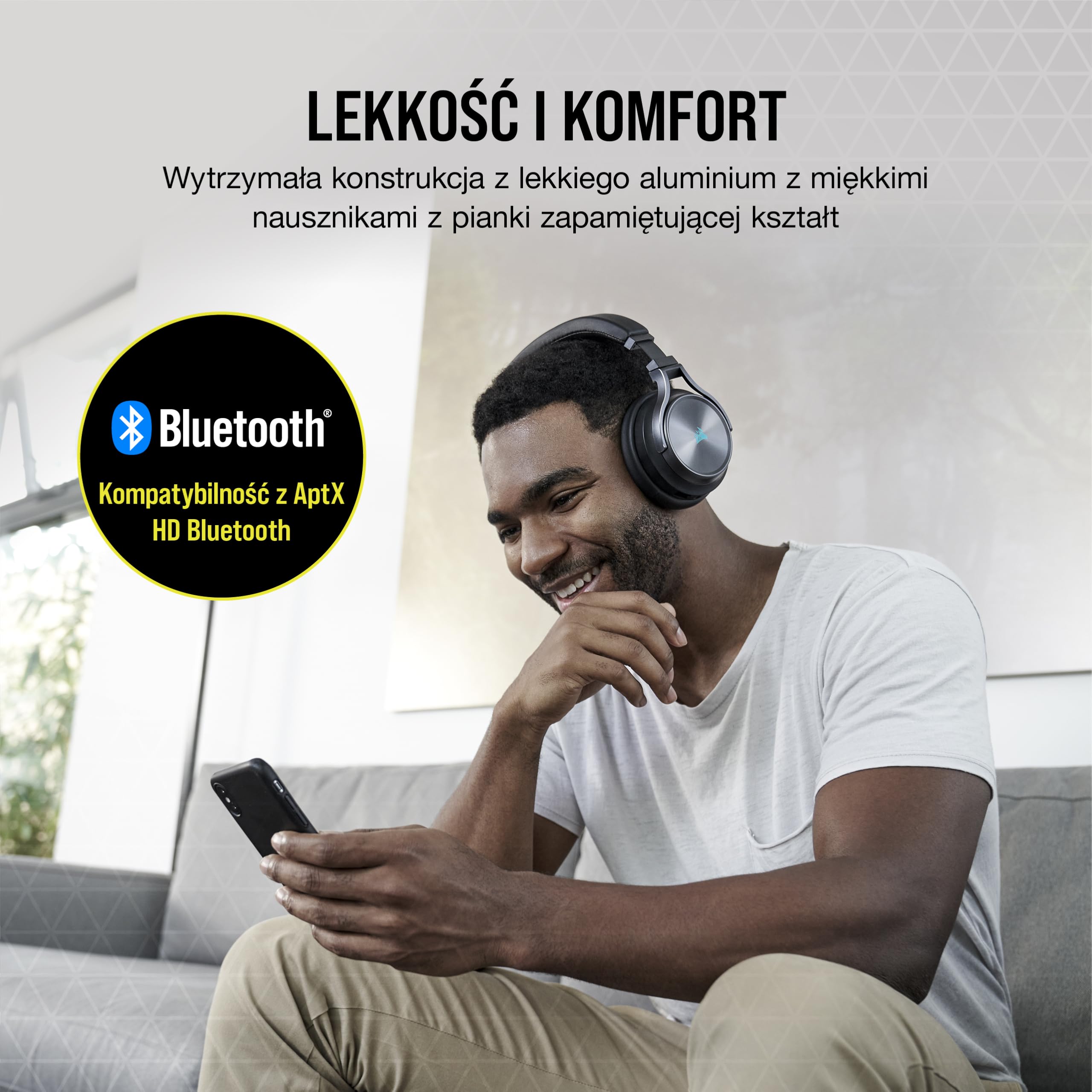 CORSAIR VIRTUOSO RGB WIRELESS XT Wieloplatformowy zestaw Bluetooth słuchawkowy, Dolby Atmos, mikrofon wysokiej jakości, kompatybilny z iCUE - PC, Mac, PS5, PS4, Nintendo Switch, mobilny - Czarny