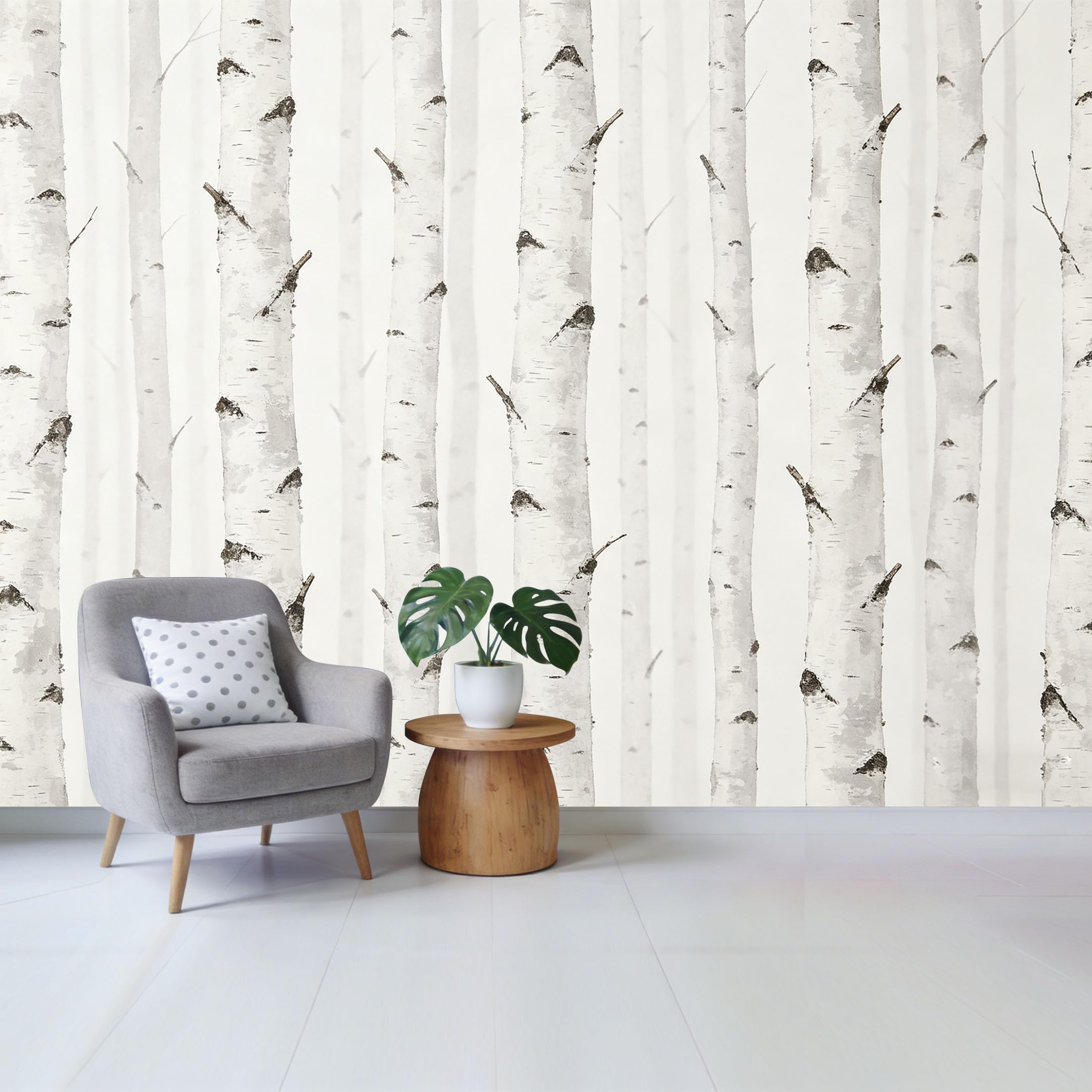 Qzlithotic Yq2605250164 Custom Size Wall Mural White Birch Forest Tree Trunk Botanical Minimalist Modern Textured Selfadhesive Wall Fabric Removable Wallpaper For Home Office Decor