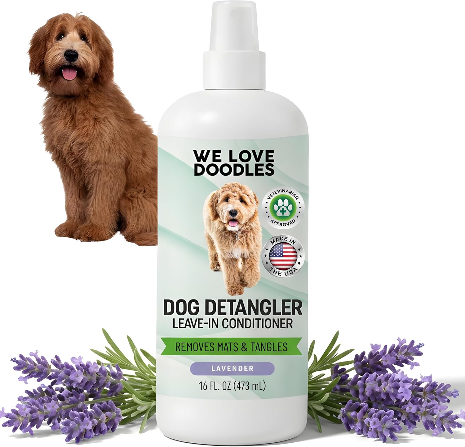 We Love Doodles Lavender Dog Detangler Spray - Leave-in Conditioner, Tangle Remover & Dematting Spray for Doodles, Poodles & All Breeds - Made in USA