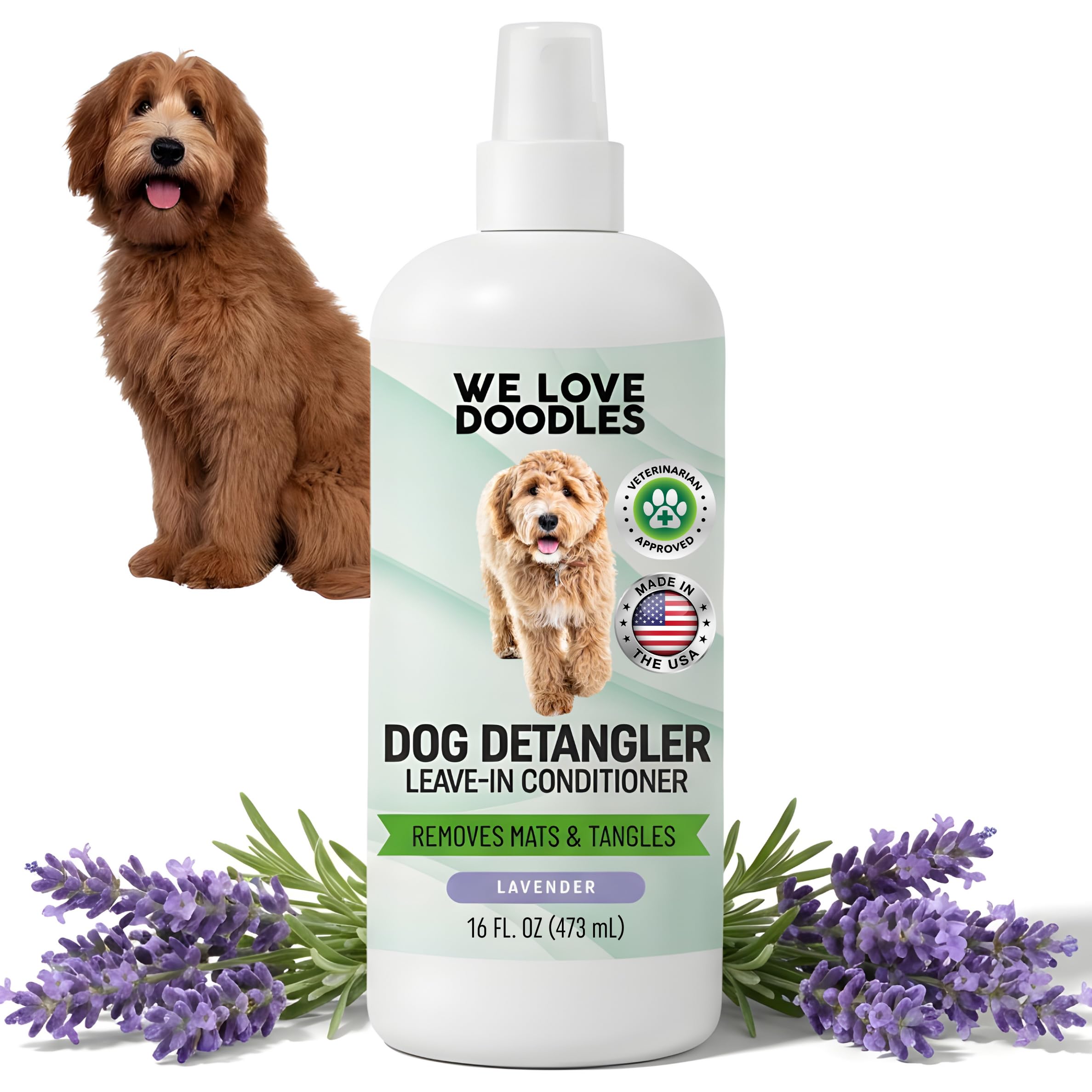 Dog Detangler Spray - Leave-in Conditioner for Dogs - Dog Detangling Spray - Dematting Spray for Dogs - Tangle Remover - Made in The USA (Lavender)