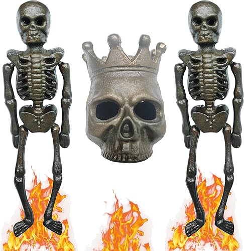 BSTGIFTS Tronco de gas de calavera de hierro fundido para fogatas, chimenea, decoración de esqueleto de Halloween, regalos de fiestas de Halloween