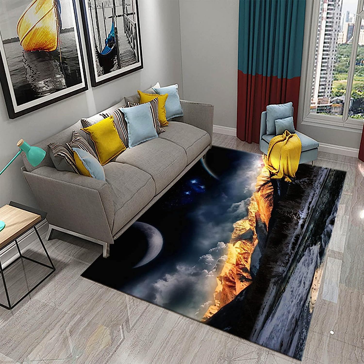 Tapis 3D Voie Lactée, Lune, Montagne, Paysage 90 X 150 Cm Tapis Salon Chambre Jeux d'enfants Tapis De Sol Famille Tapis De Bienvenue Flanelle Paillasson Antidérapant -4R7F