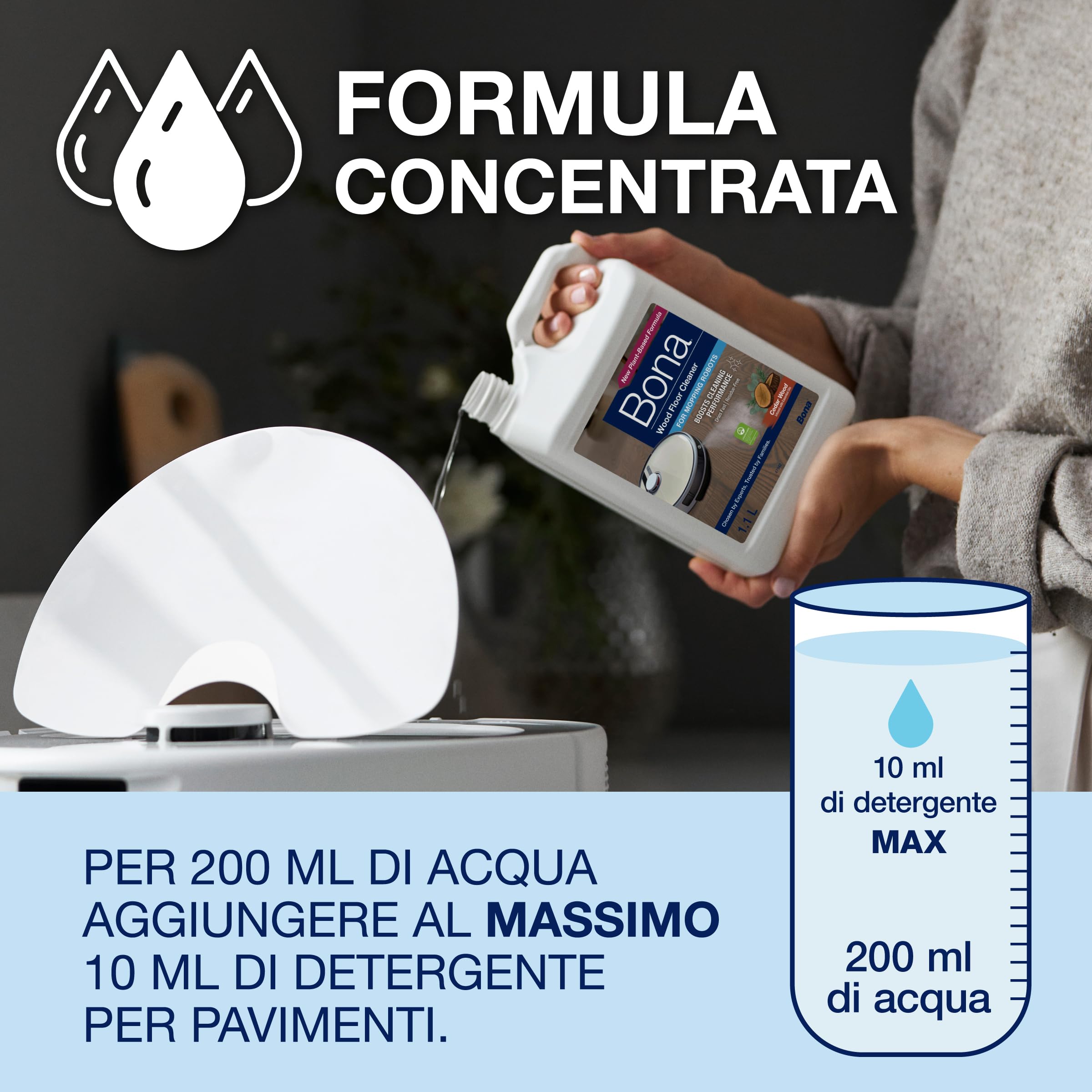 Bona detergente pavimenti legno robot pulitore 1,1 L, aspirapolvere | robot pulitore, robot aspirapolvere, aspirapolvere umido secco, concentrato profumo legno di cedro