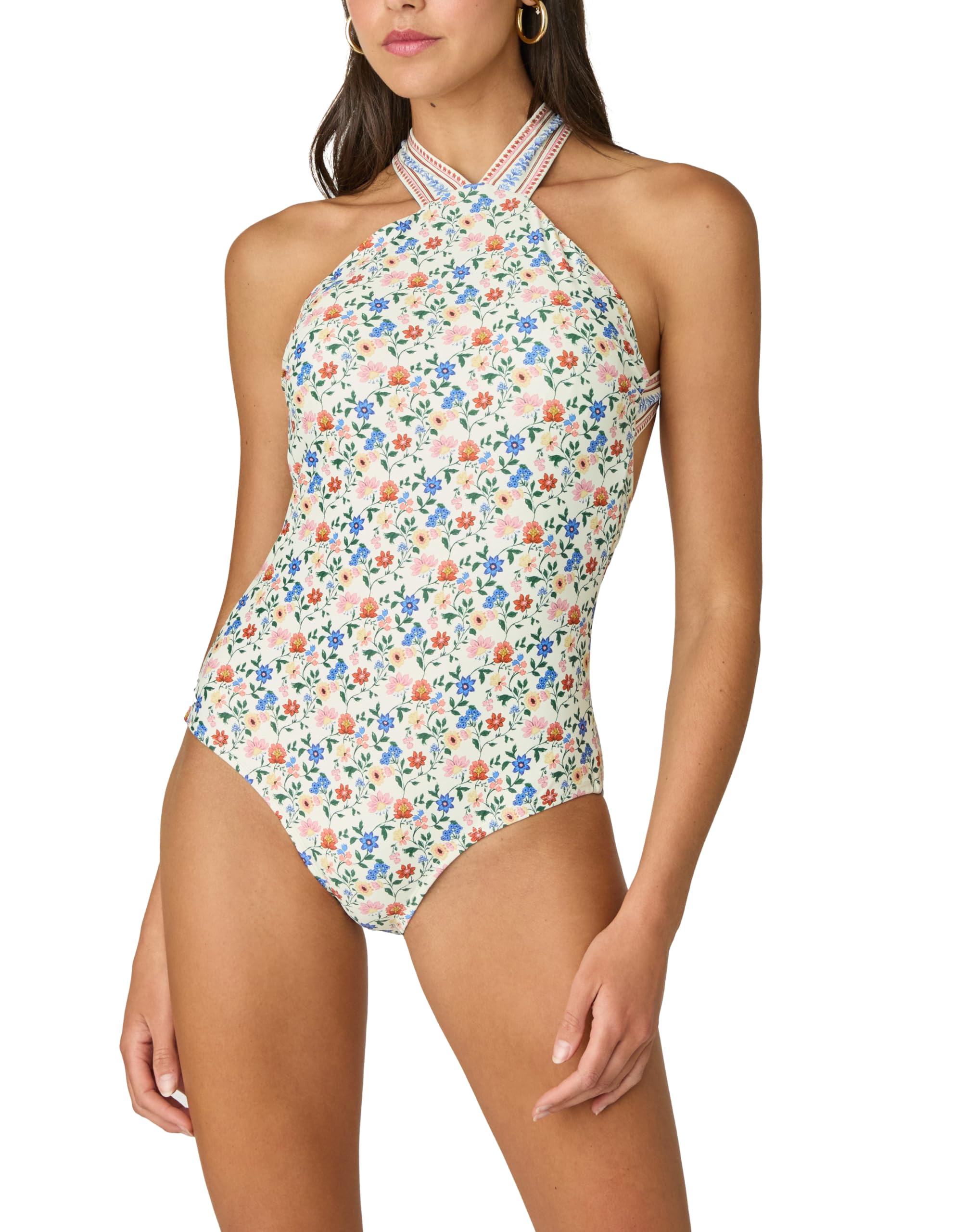 Shoshanna Women's Ivory Santana Floral High Neck One Piece