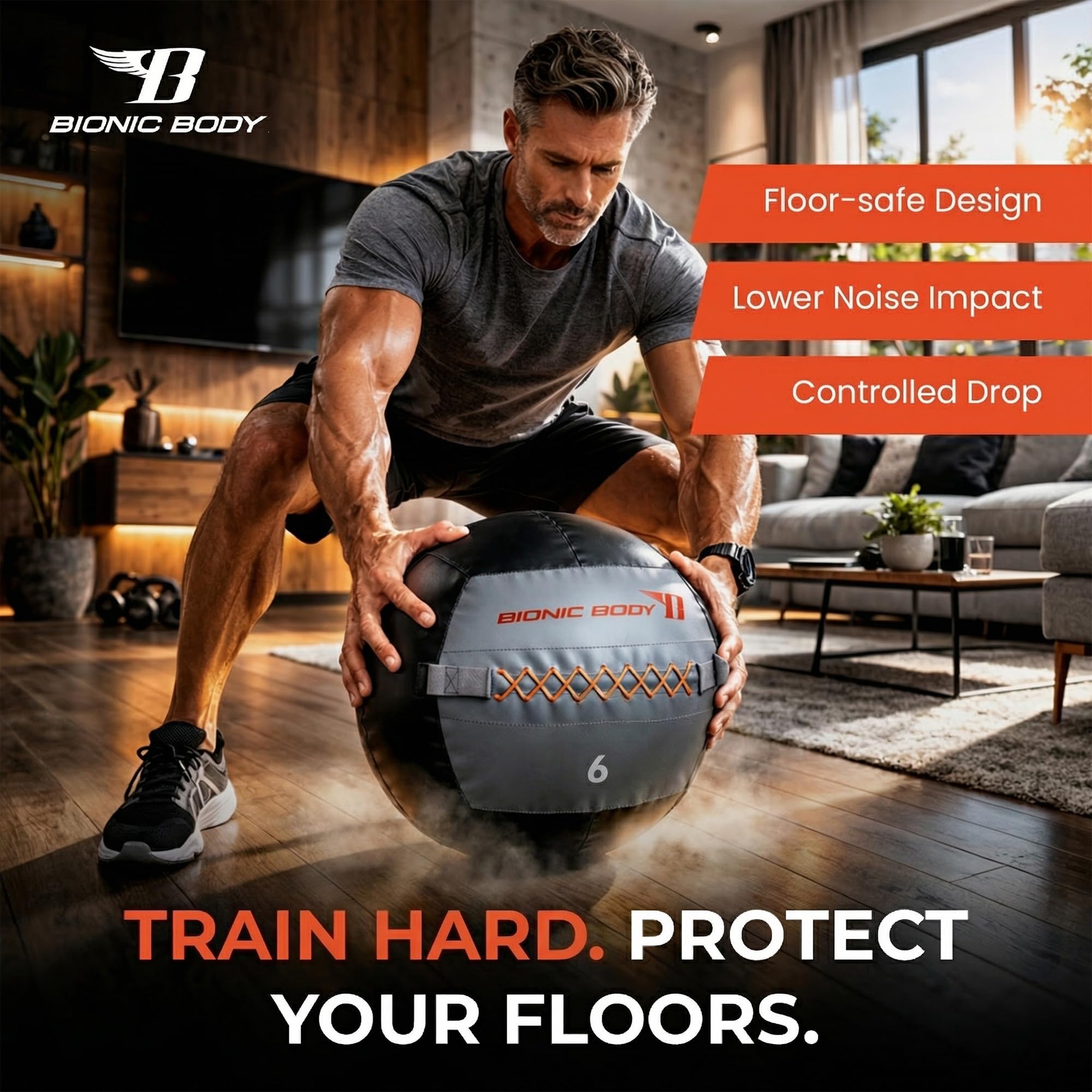 Bionic Body Soft Medicine Ball Weighted Slam Wall Ball for Cardio Workout and Core Training Ideal for Squat, Lunge, and Partner Toss 6, 10, 14, 20 LB.