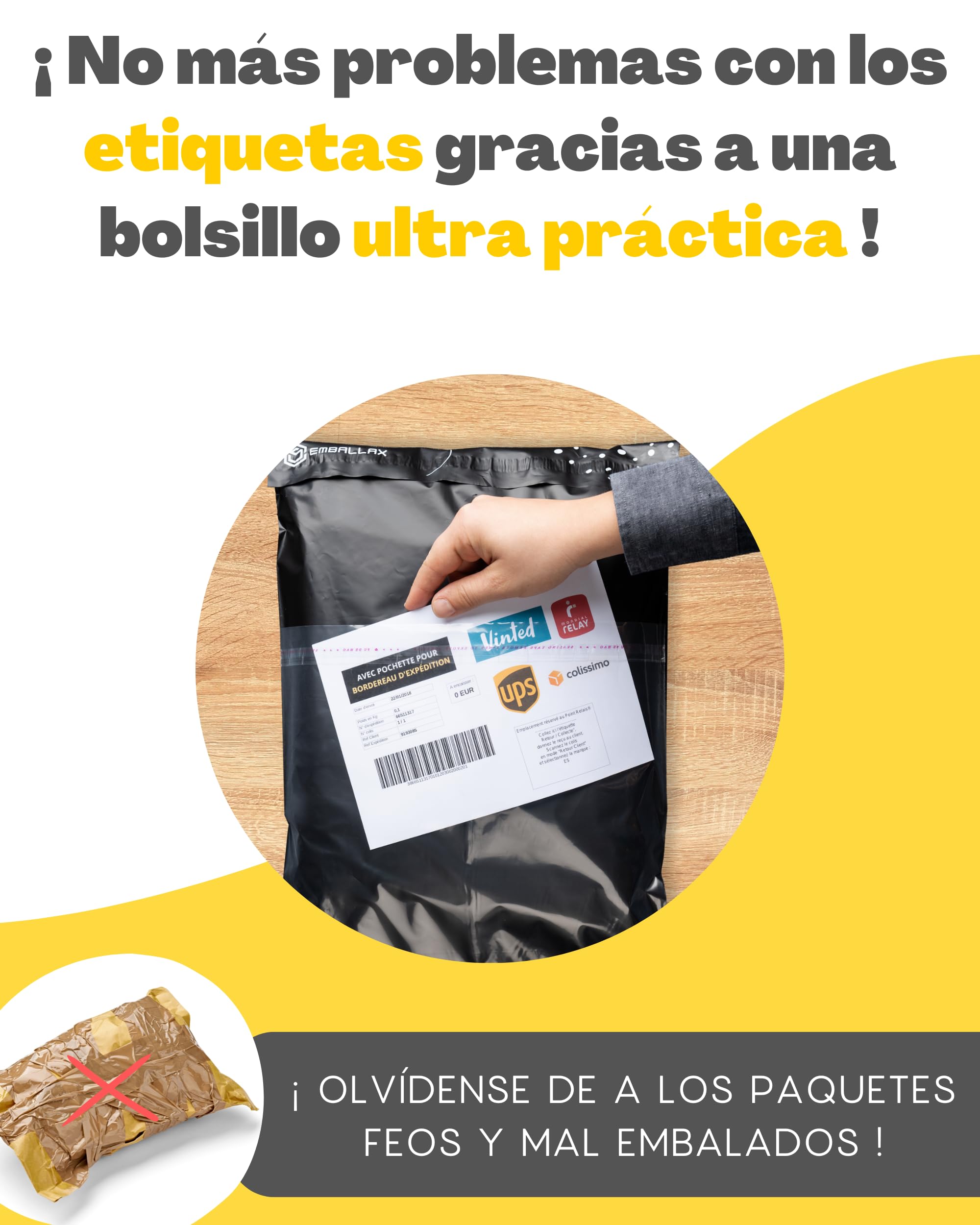 50 Bolsas Envio con bolsa portadocumentos - Tamaño L 40x30cm - 100% OPACO/ULTRA RESISTENTE/IMPERMEABLE - Sobres Plastico - Bolsas Envios Paquetes de Ropa - Cajas Envios Paquetes - Packaging