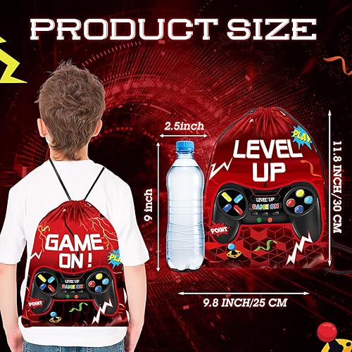 Miniatura 8 de Eccliy Paquete de 20 bolsas con cordón para fiestas de videojuegos de 12 x 10 pulgadas, bolsas de regalo para fiestas de videojuegos (verde, estilo