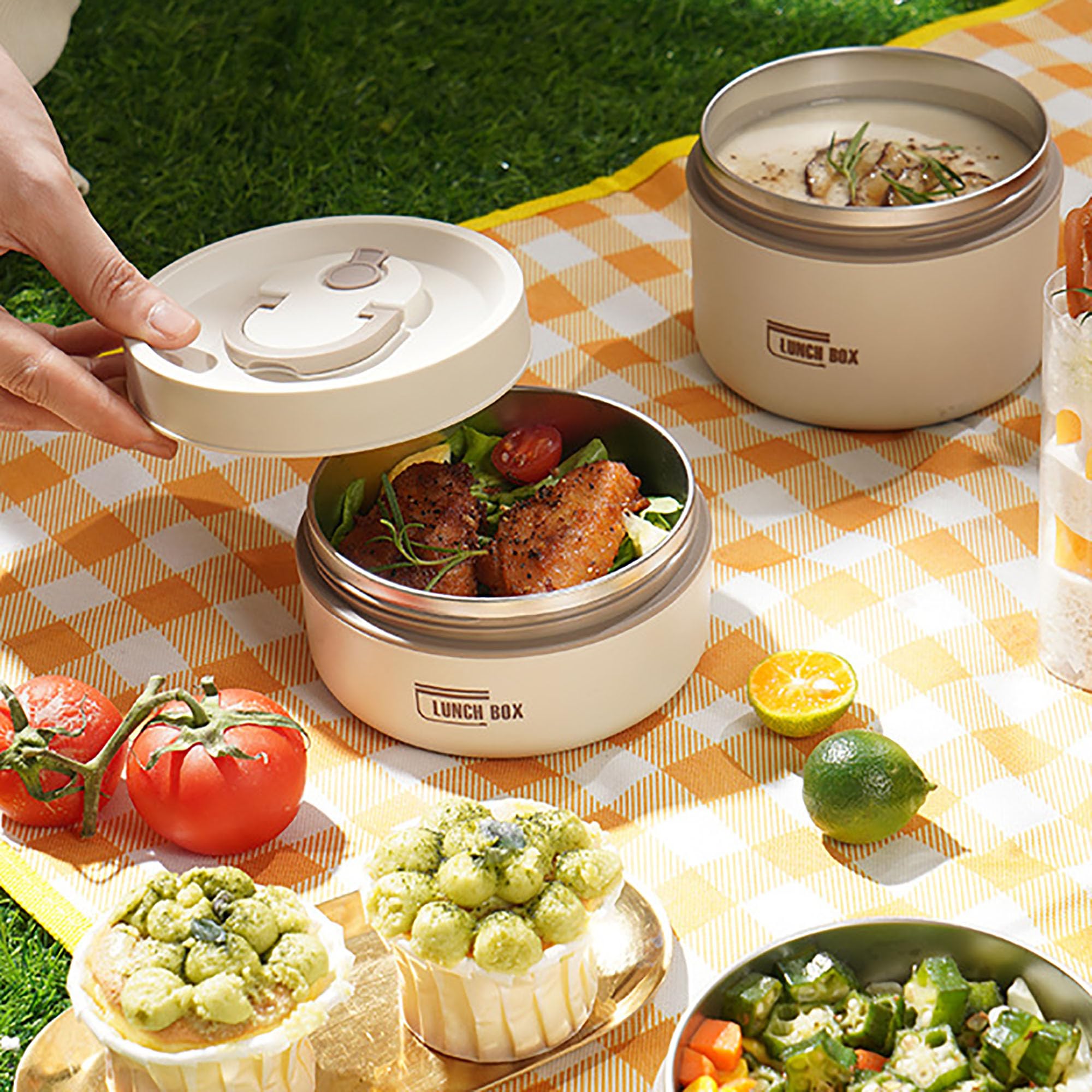 Edelstahl Thermo Lunchbox mit Tasche,Thermobehälter Für Essen, separate stapelbare Behälter Bento Box Auslaufsicher Essen Warmhalten Behälter für Zuhause,Büro,Picknick,Blue-4 pieces