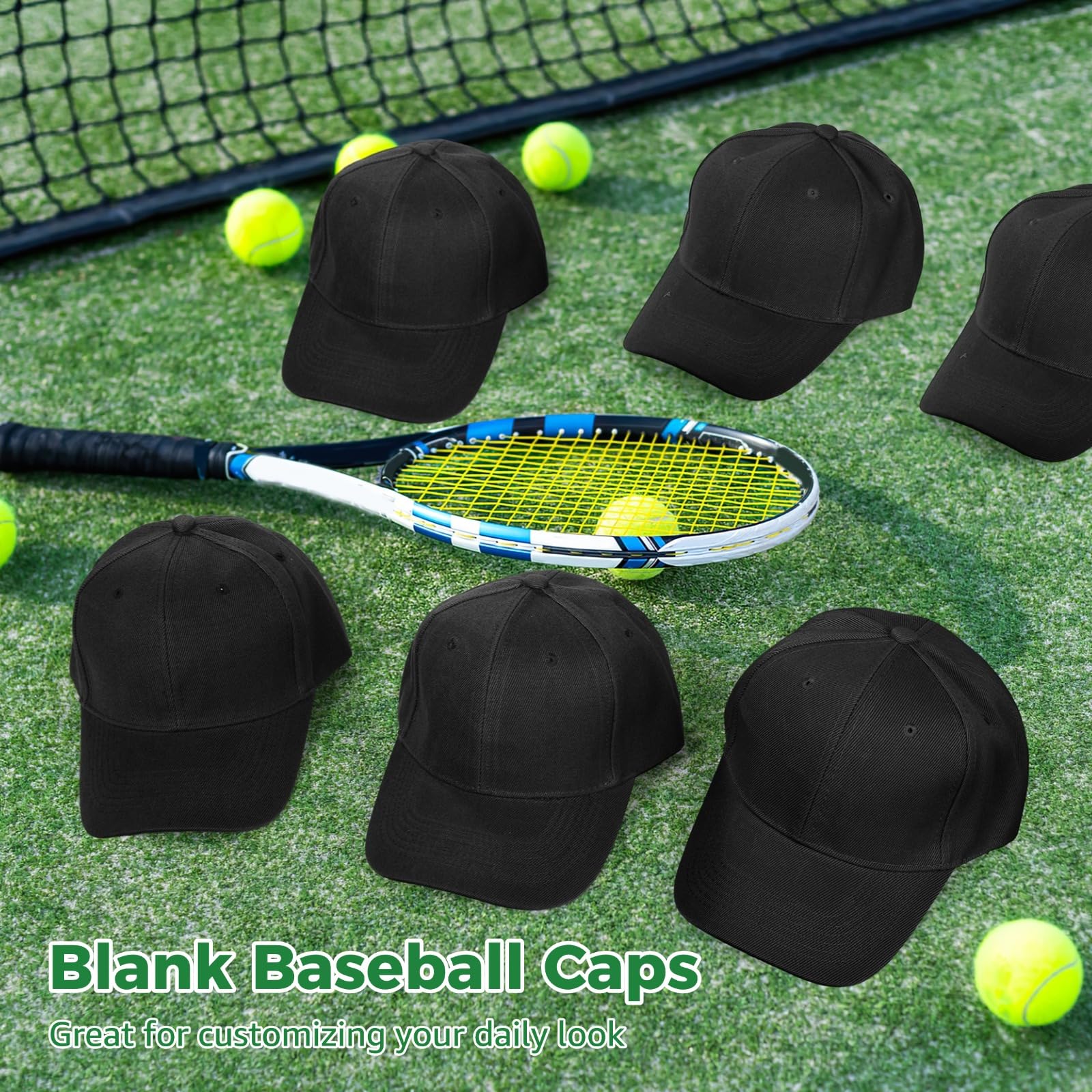 Cappellini da baseball neri, confezione da 24, cappelli da camionista vuoti con cinturino regolabile, coperchi a sublimazione per ricamo fai da te, tessuto traspirante, uso versatile
