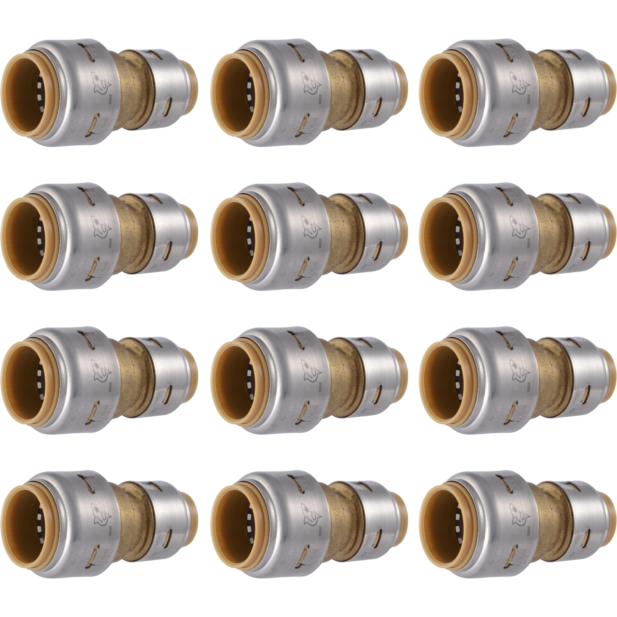 SharkBite Acoplamiento reductor máximo de 3/4 pulgadas x 1/2 pulgadas, paquete de 12, accesorio de fontanería de latón a presión, tubo PEX, cobre, CPVC, PE-RT, HDPE, UR058