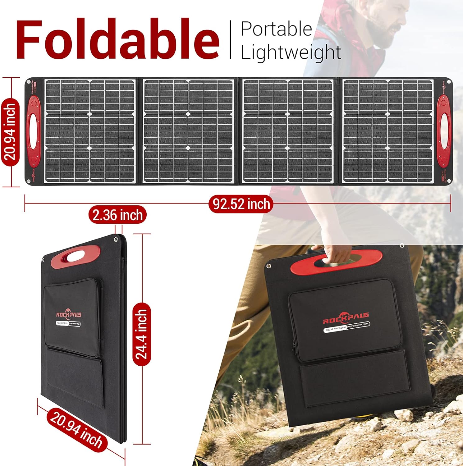 ROCKPALS Portable Solar Panel 200W/18V/36V - QC 3.0&Type C Output with Kickstand, Foldable Solar Charger for Jackery Explorer/ROCKPALS/BLUETTI Portable Power Station Solar Generator and USB Devices : Patio, Lawn & Garden
