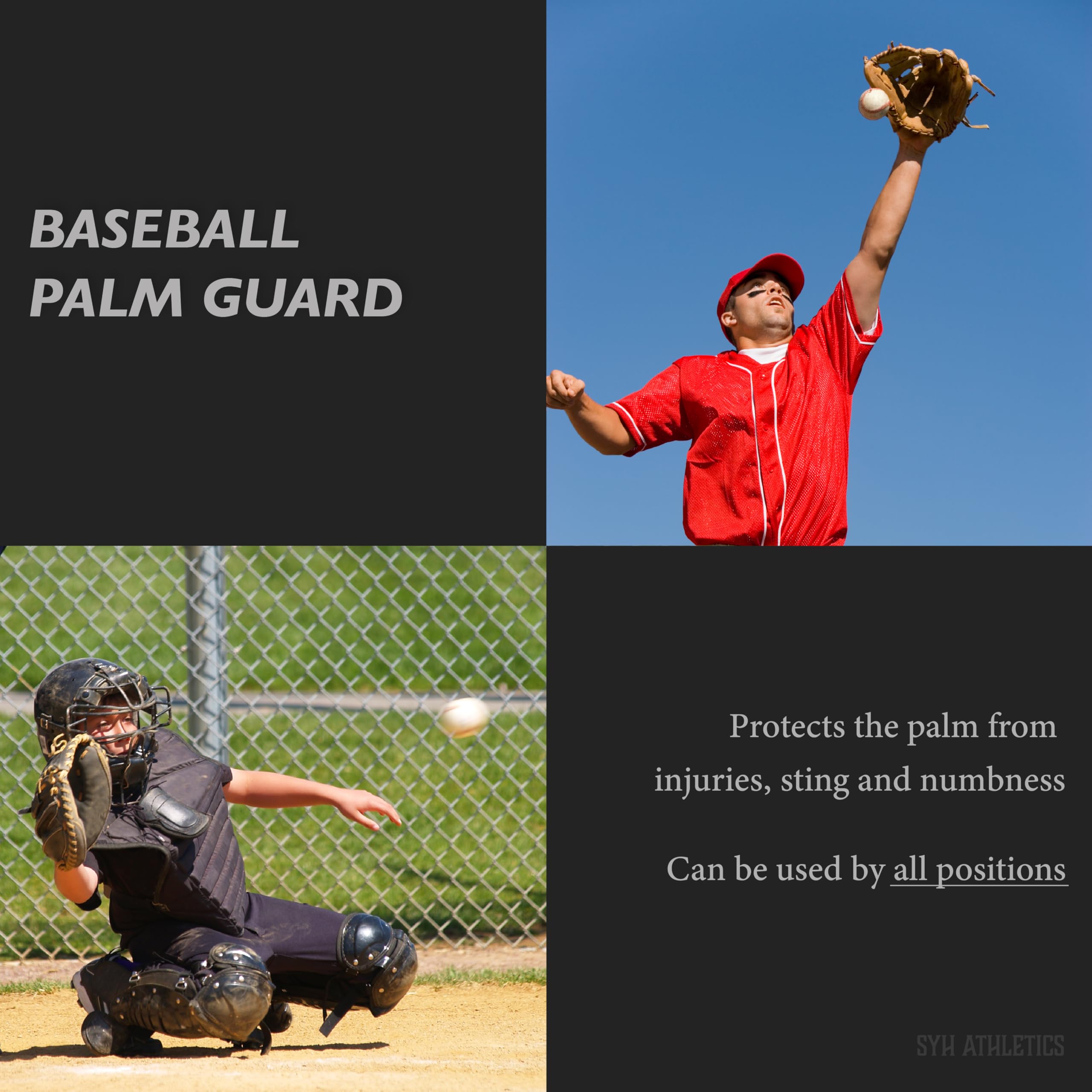 Palm Guard for Baseball & Softball in 3 Sizes (Youth/Adult) - Silicone Hand Protector Shield, Glove Padding Accessory Gear, Shock Pad Training Aid, Injury & Sting Prevention Infielder Catcher (Large)