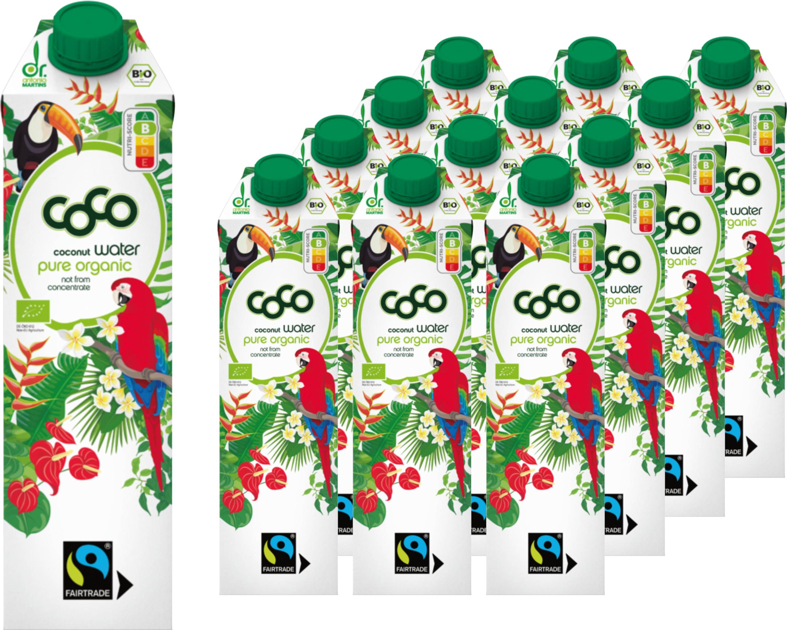 Dr. Antonio Martins - Coconut Water Pur | 100% Bio-Cocoswasser I Natürlich Erfrischend I Ohne Zusatzstoffe I Vegan I Bio | FAIRTRADE (12x 1000 ml)