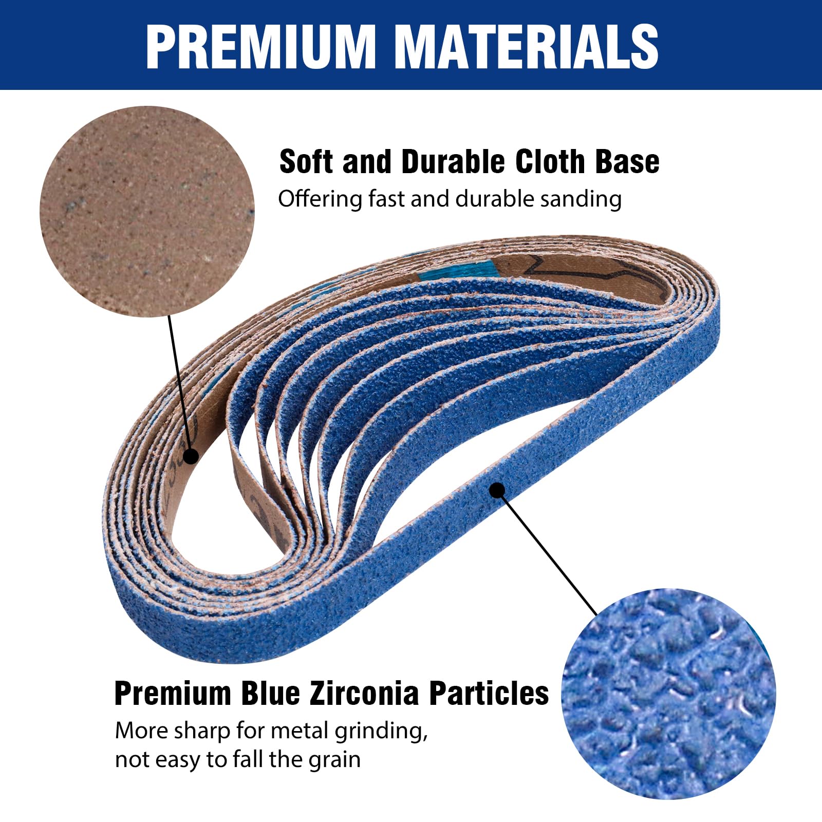 Lot de 40 bandes abrasives en oxyde de zirconium de 1,27 cm x 45,7 cm, pour ponceuse à bande pneumatique, 8 bandes abrasives de grain 40/60/80/120/240 pour le travail du bois, le polissage des métaux,