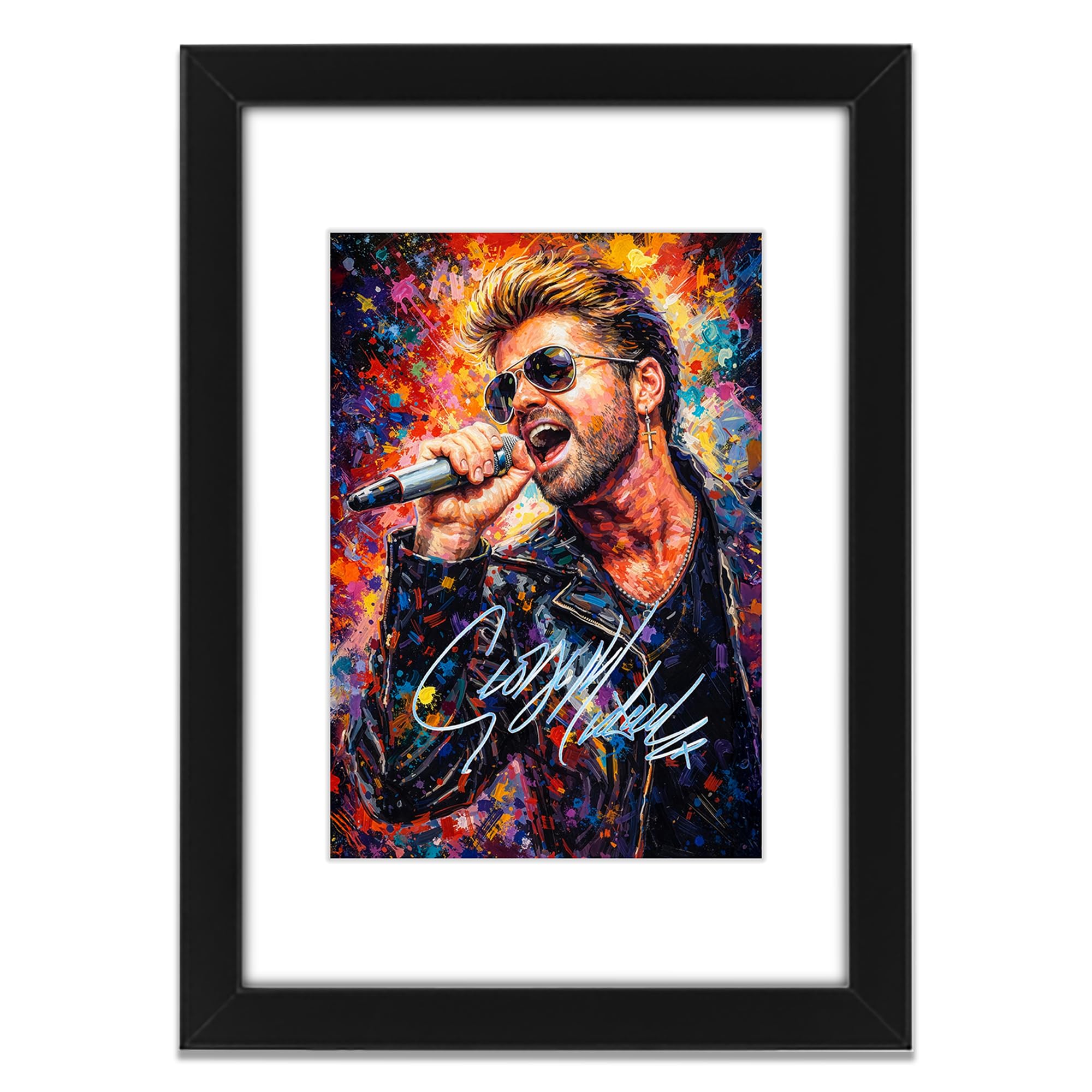Poster con stampa autografata da George Michael, edizione limitata, idea regalo per fan degli autografi, da collezione, in stile artistico, merchandising artistico da parete (A3 incorniciato con