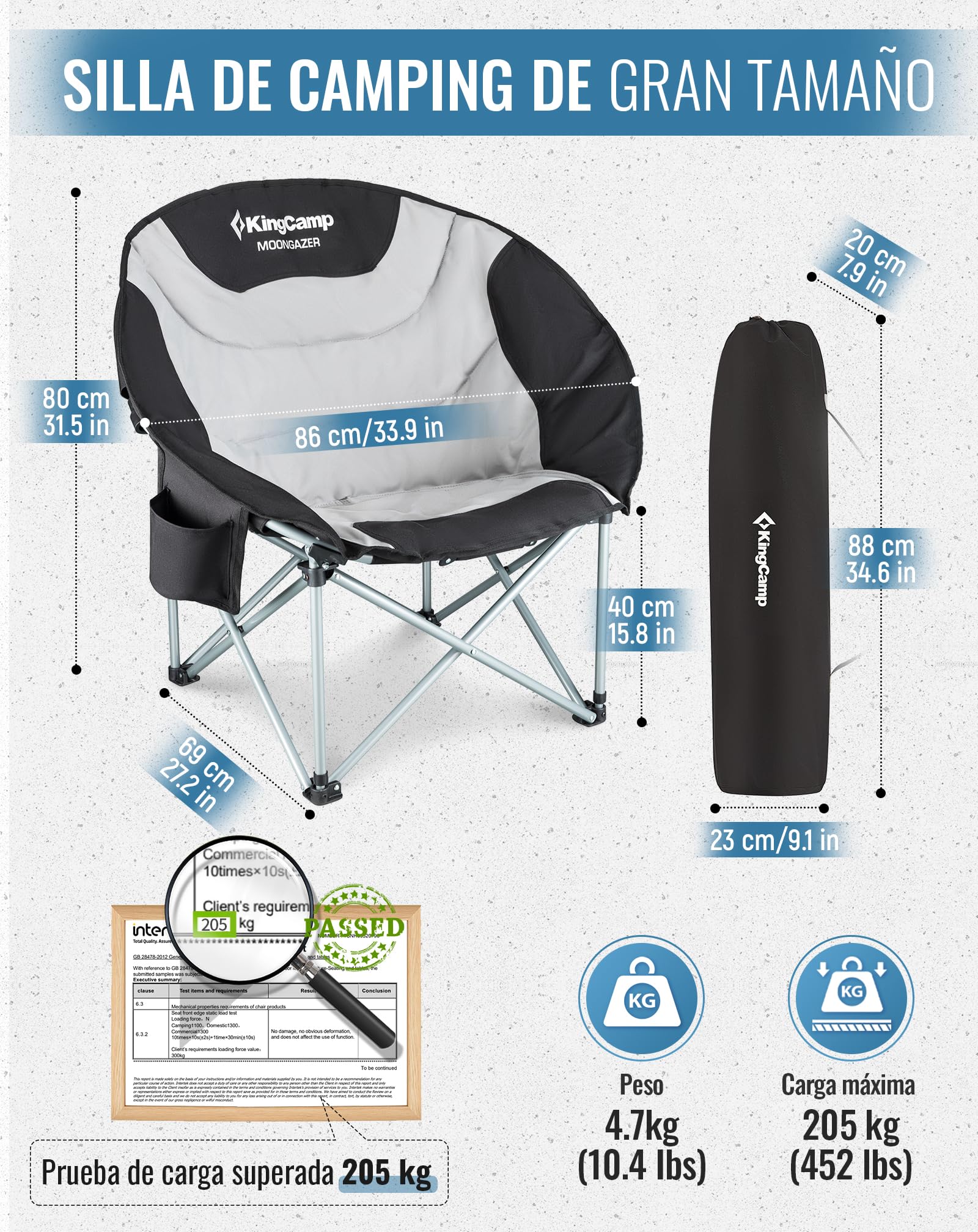 KingCamp 2 x Moonchair Sillas de Camping Plegables Acolchadas hasta 205 kg