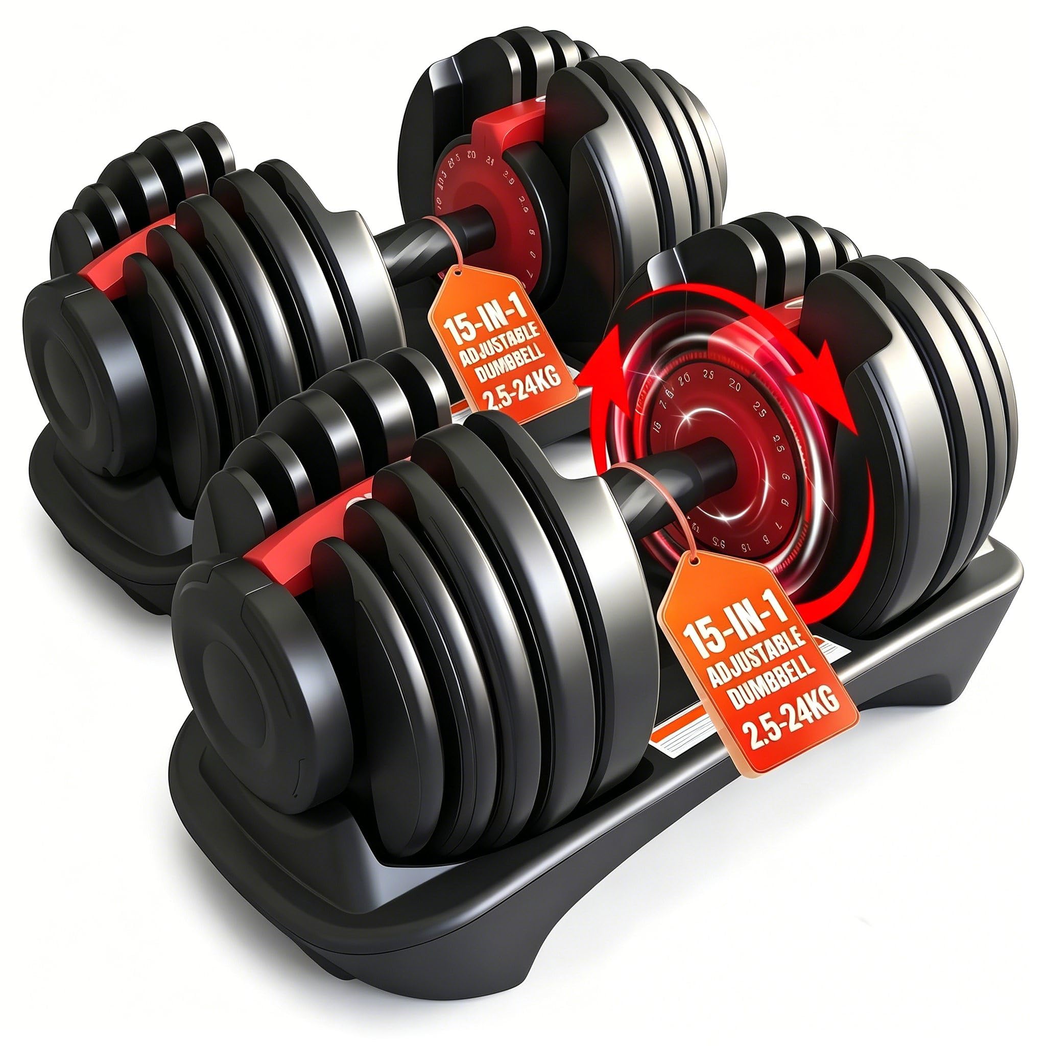 HAKENO 2x24/40kg Pair Adjustable Dumbbell 15 Weight in 1 with Fast Automatic Adjustable and Weight Plate for Body Workout Home Gym dumbbell 2x24kg(A)