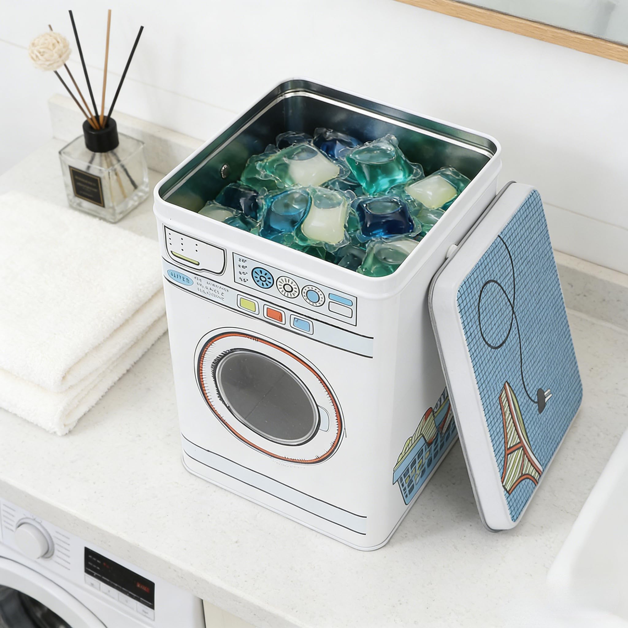 Pojemnik na proszek do prania, metalowy pojemnik na proszek do prania, metalowe pudełko do prania o dużej pojemności Pojemnik na detergent do prania o dużej pojemności do przechowywania tabletek do pr