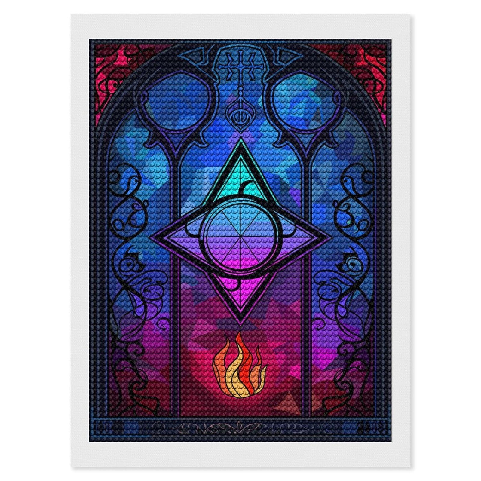 Junmoney Mystical Stained Glass Window Diamond Painting Kit 12"x16", Thoughtful Handmade Gift, for Creative Relaxation, Printed Canvas, Cosy Home Accent