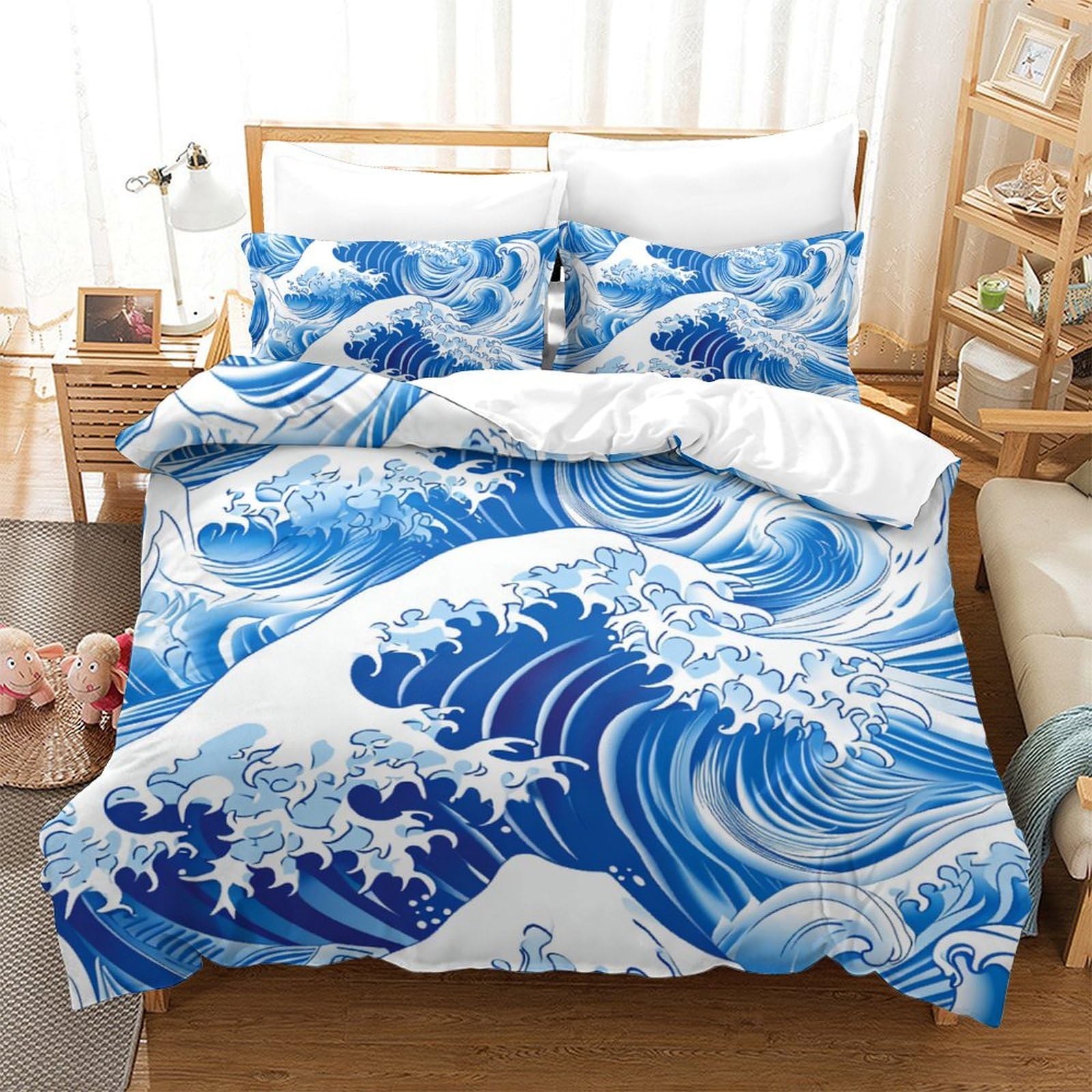 Gxyuaoief Style-6 Ocean Waves 3D Printed Duvet Cover Set 3 Pieces Bedroom Bed Bedding Set Soft Easy Care With Zipper Closure，Pillowcases For Teens And Adults King（220X240cm）
