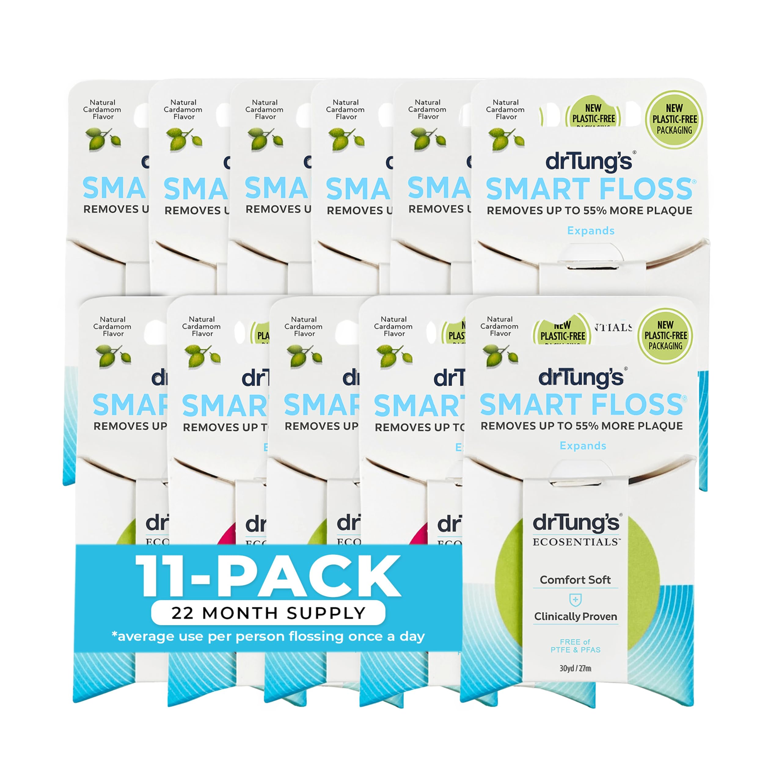 Dr. Tung's Smart Floss, 30 yds, Natural Cardamom Flavor 1 ea Colors May Vary (Pack of 11)