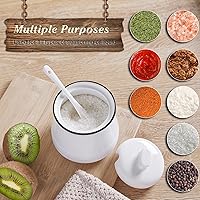 Vista 7 de Azucarera DAYYET con tapa y cuchara, azucarero de cerámica de 12 oz con cuchara, recipiente de azúcar para barra de café, tarro de azúcar con Blanco