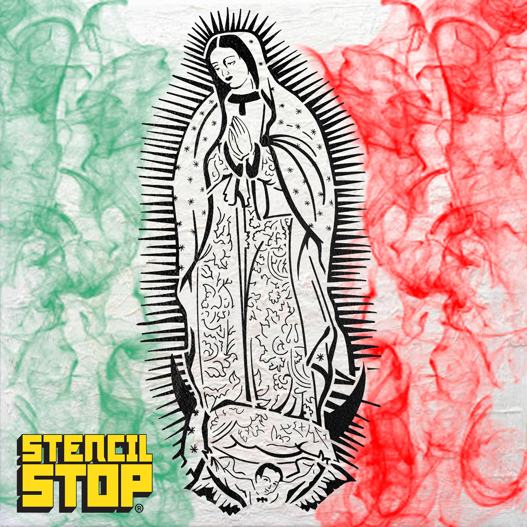 Pochoir Our Lady of Guadalupe – 21 x 45,7 cm | Pochoirs réutilisables pour peinture sur bois, murs, tissus et roches | Plastique Mylar durable de 14 mm pour loisirs créatifs et projets artistiques