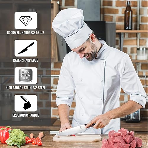 Miniatura 5 de FERRYBRÖ Cuchillo de chef con afilador, cuchillo de chef profesional de estilo japonés de 8 pulgadas con mango ergonómico de madera Pakka, juego de