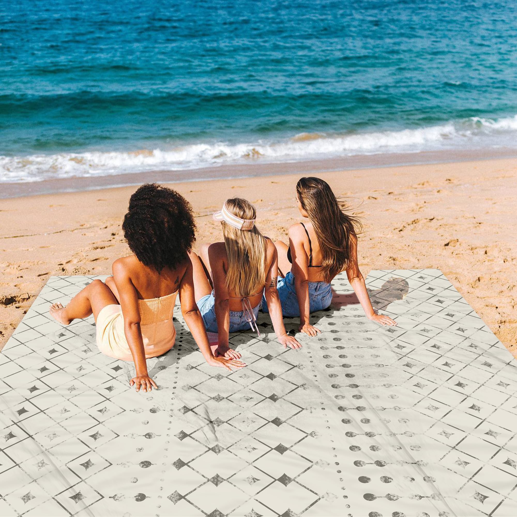 Jopee 280 x 300cm Stranddecke Sandfrei, Wasserdicht Picknickdecke für 4-8 Personen, Leicht und Tragbar Strandmatte mit 4 Heringen und 4 Ecktaschen, Outdoor Decke für Wandern, Reisen, Camping - Beige