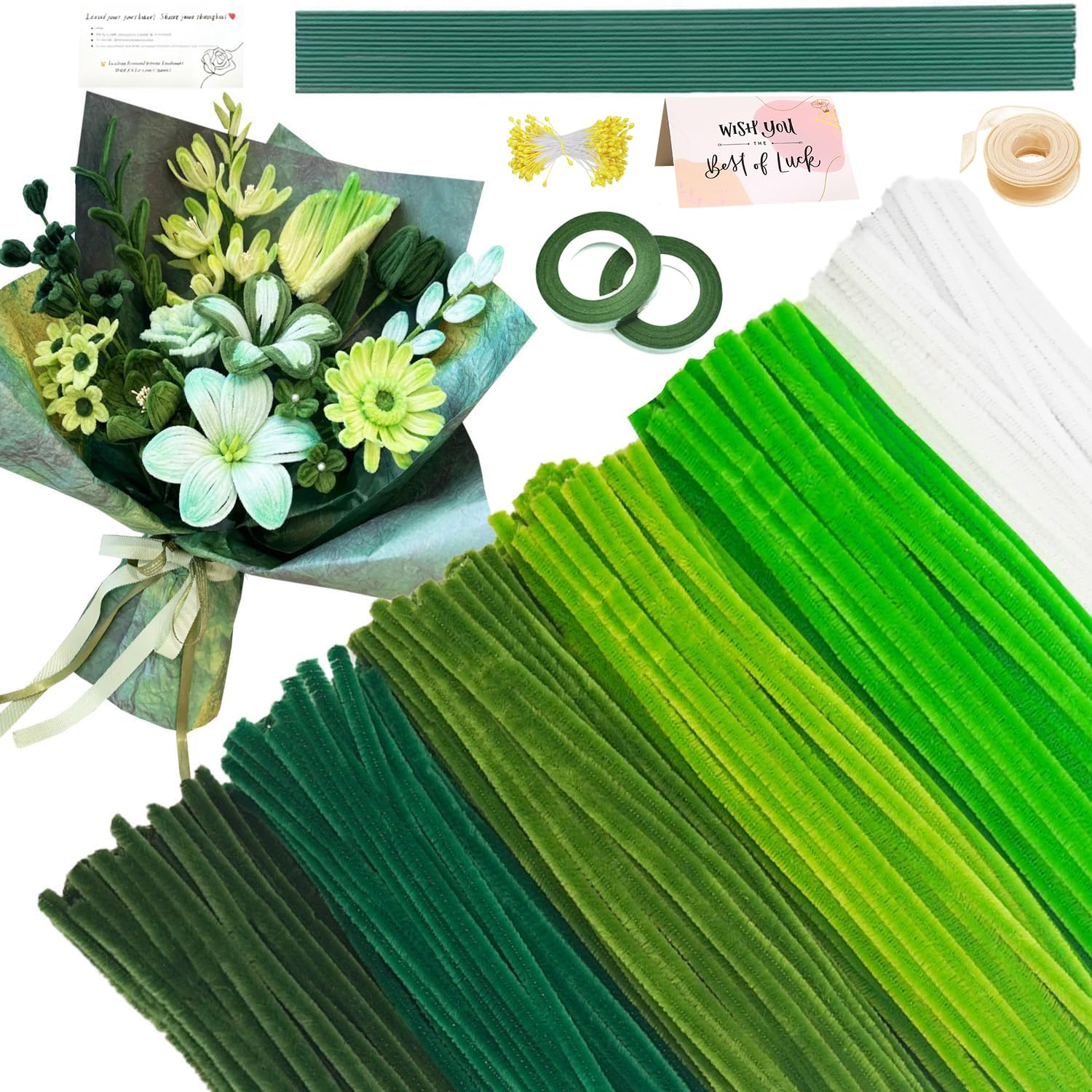 620 Pieces Pipe Cleaners Chenille Stems 12 Inch Craft Supplies Embellishments for Crafting Bulk for DIY Art and Craft Projects Creative Gift Wrapping Party Decorations (Green Series)