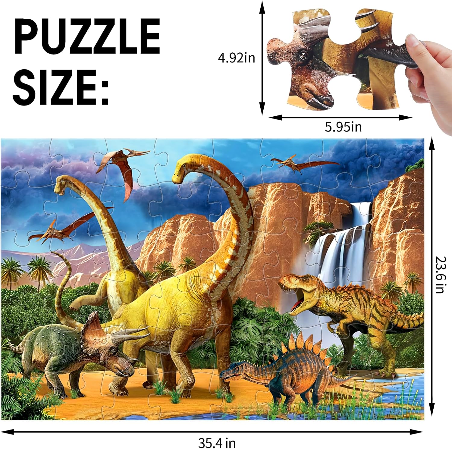 Jumbo Floor Puzzle for Kids,48 Piece Waterfall Dinosaur Large Jigsaw Puzzles, Fun Preschool Educational Toy for Toddlers Ages 3-5,Easter Gift for Boy Girl Ages 4-8