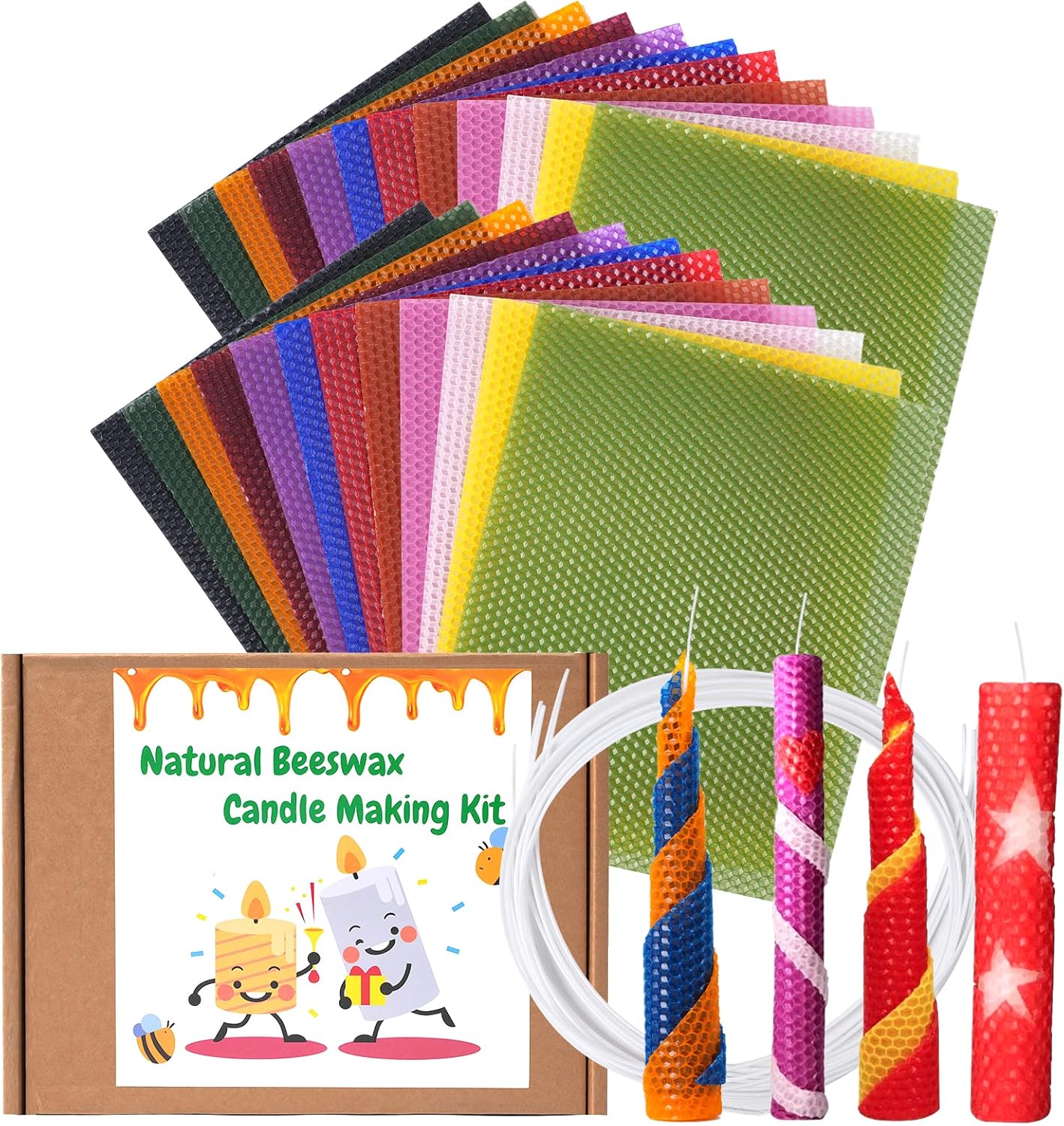 24 Pack 10x8 Inch Beeswax Sheets - Candle Making Kit Supplies for Christmas - DIY Crafts Gift for Kids, Beginners, Experts Alike - Honeycomb Sheet Included