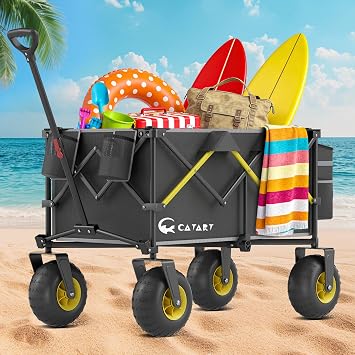CAtArt Beach Wagon with Big Wheels for Sand, 400LBS Foldable Wagons Carts