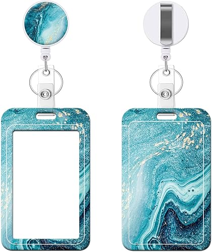 Portatarjetas retráctil con clip de carrete de mosquetón, soporte vertical para tarjetas de identificación con llavero, 1 paquete lindo y moderno