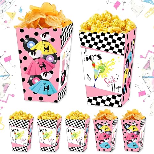 Miniatura 9 de JeVenis Cajas de palomitas de maíz para fiesta de calcetines de los años 50, decoraciones de fiesta temática de los años 50, decoraciones de los