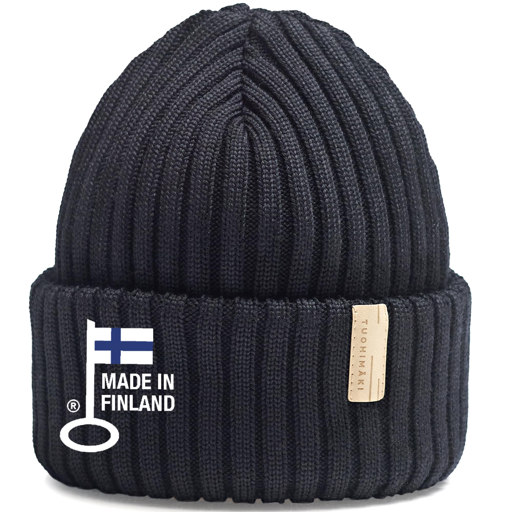 Gorro de merino de 100% lana merino, fabricado en Finlandia, gorro para hombre y mujer, gorro de invierno cálido para hombre, gorro de punto suave para mujer, color negro, talla única, Negro