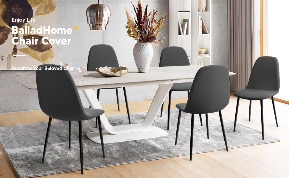 Coprisedie Elasticizzati 4 Pezzi Con Schienale - Grigio Scuro, Lavabili, Per Sala Da Pranzo - Foto 3