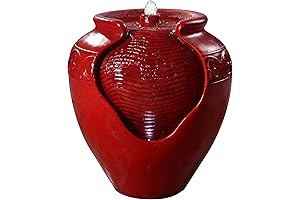 Teamson Home Tumbling Water Feature Outdoor Jardin Red Glazed Pottery Pouring Vase Hummingbird Fountain