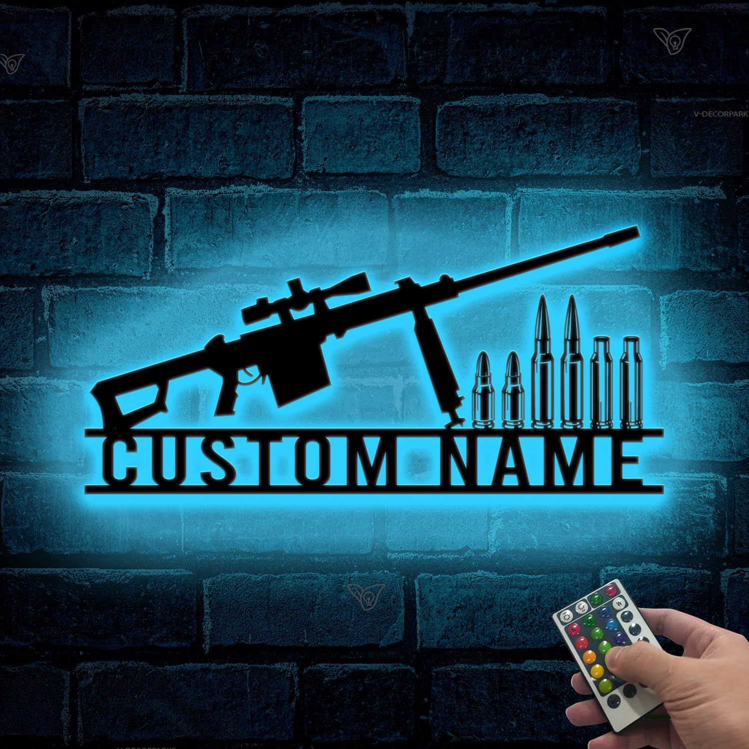 Custom Gun Metal Sign with LED - Personalized Sniper Rifle Home Decor - Unique Wall Art for Gun Enthusiasts & Military Decor