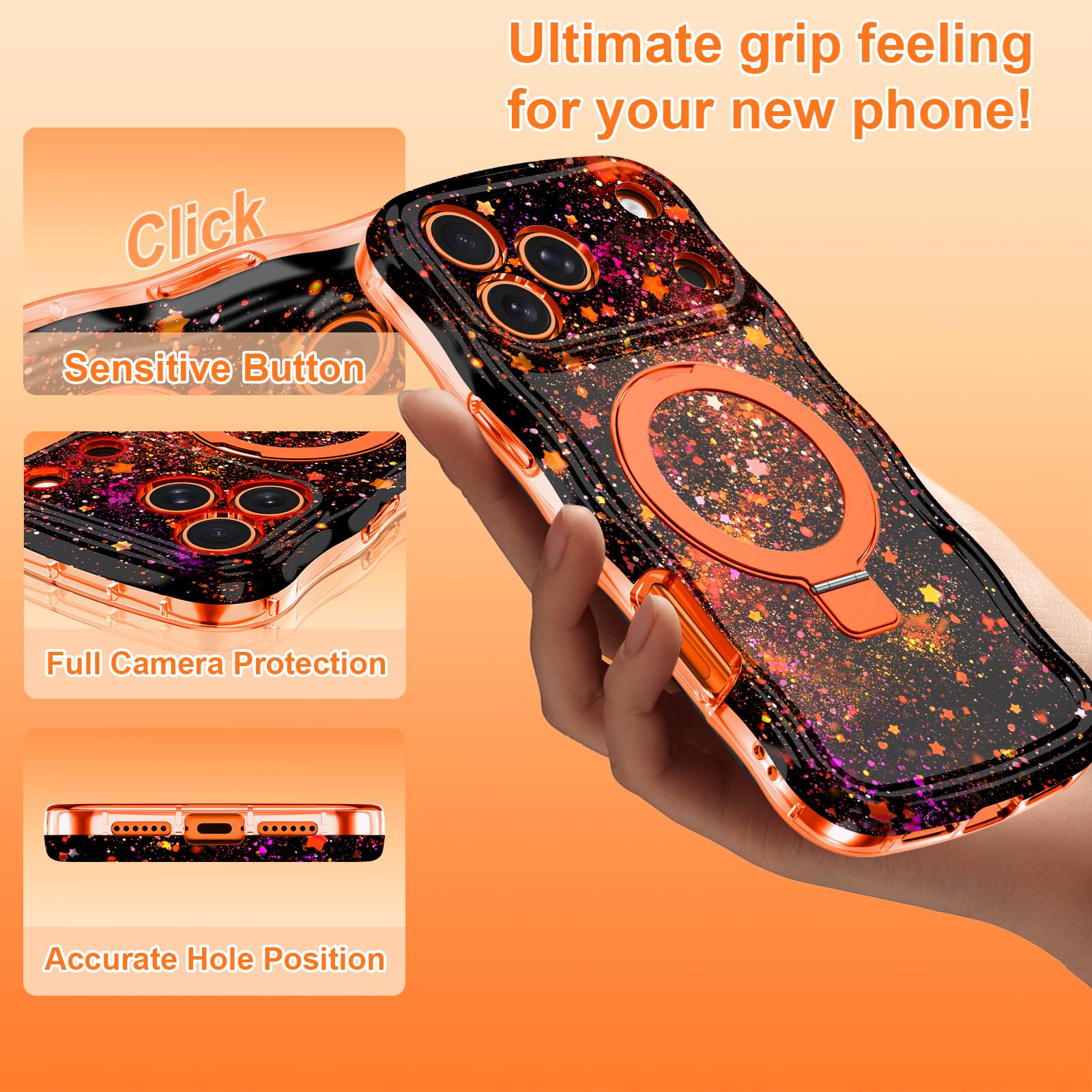 Meshine Custodia per iPhone 17 Pro Max con supporto magnetico, compatibile con MagSafe, cornice ondulata con grazioso design floreale, antiurto, protettiva per donne e ragazze, per iPhone 17 Pro Max