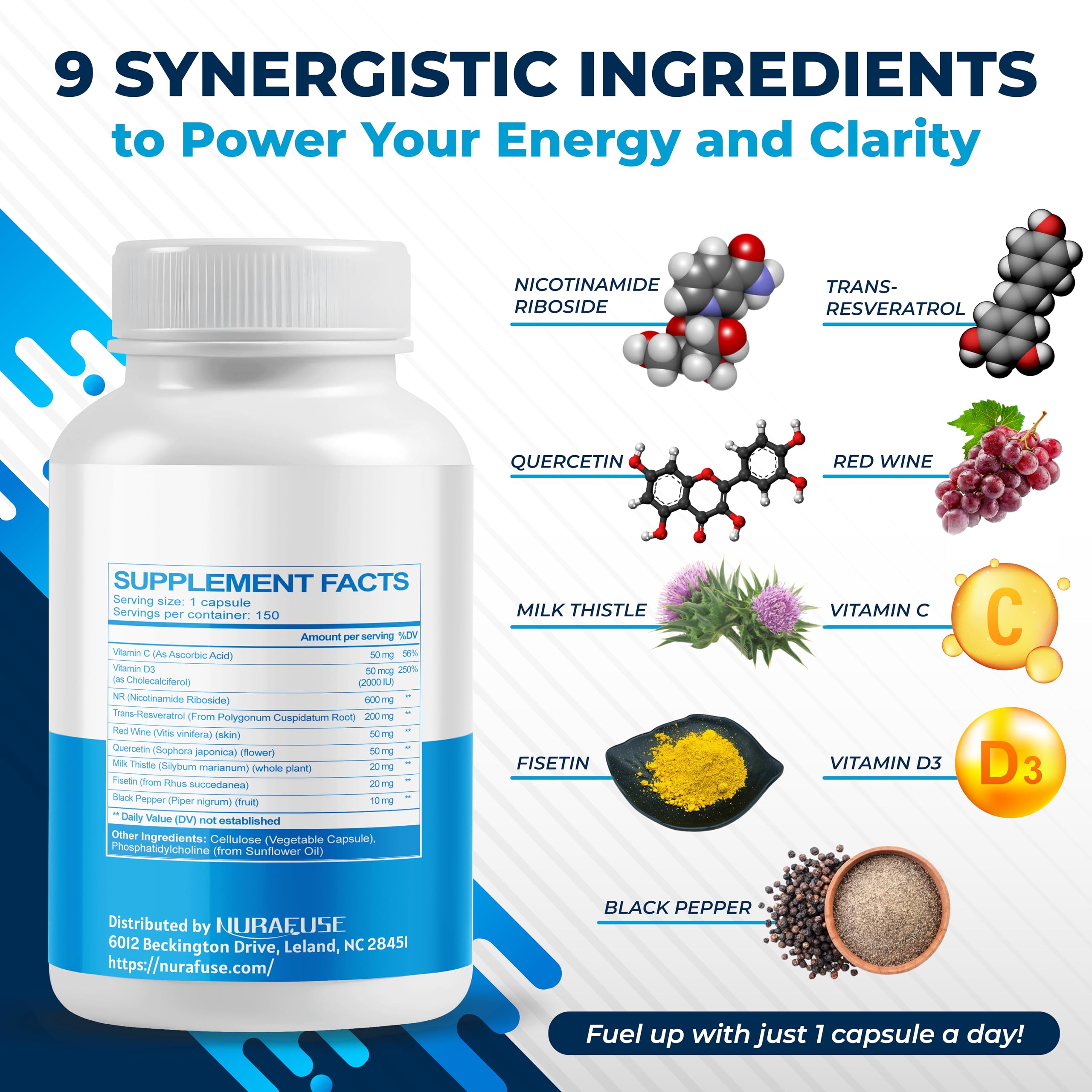 Transresveratrol NAD+ liposomal con vino tinto, cardo mariano, quercetina y fisetina, ayuda a envejecer saludablemente, fabricado y probado en los EE. UU.