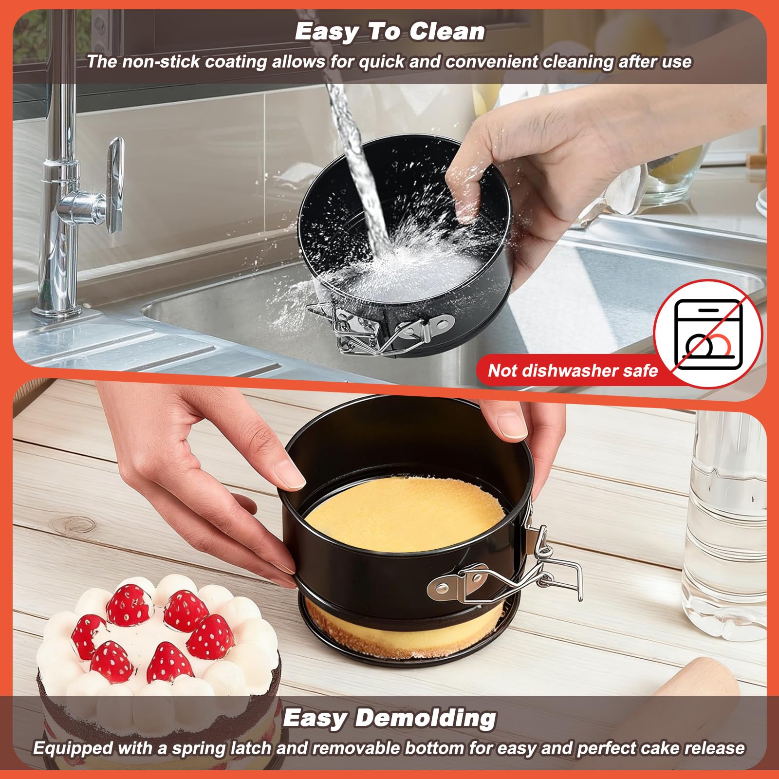 8 Teglia Cerniera con Fondo Rimovibile, 11cm Teglie Forno Cheesecake Stampi Dolci Mini Antiaderenti, Stampo Torta Tortiera Apribile Springform Rotonda Rivestimento Antiaderente per Torte, Pizze Quiche