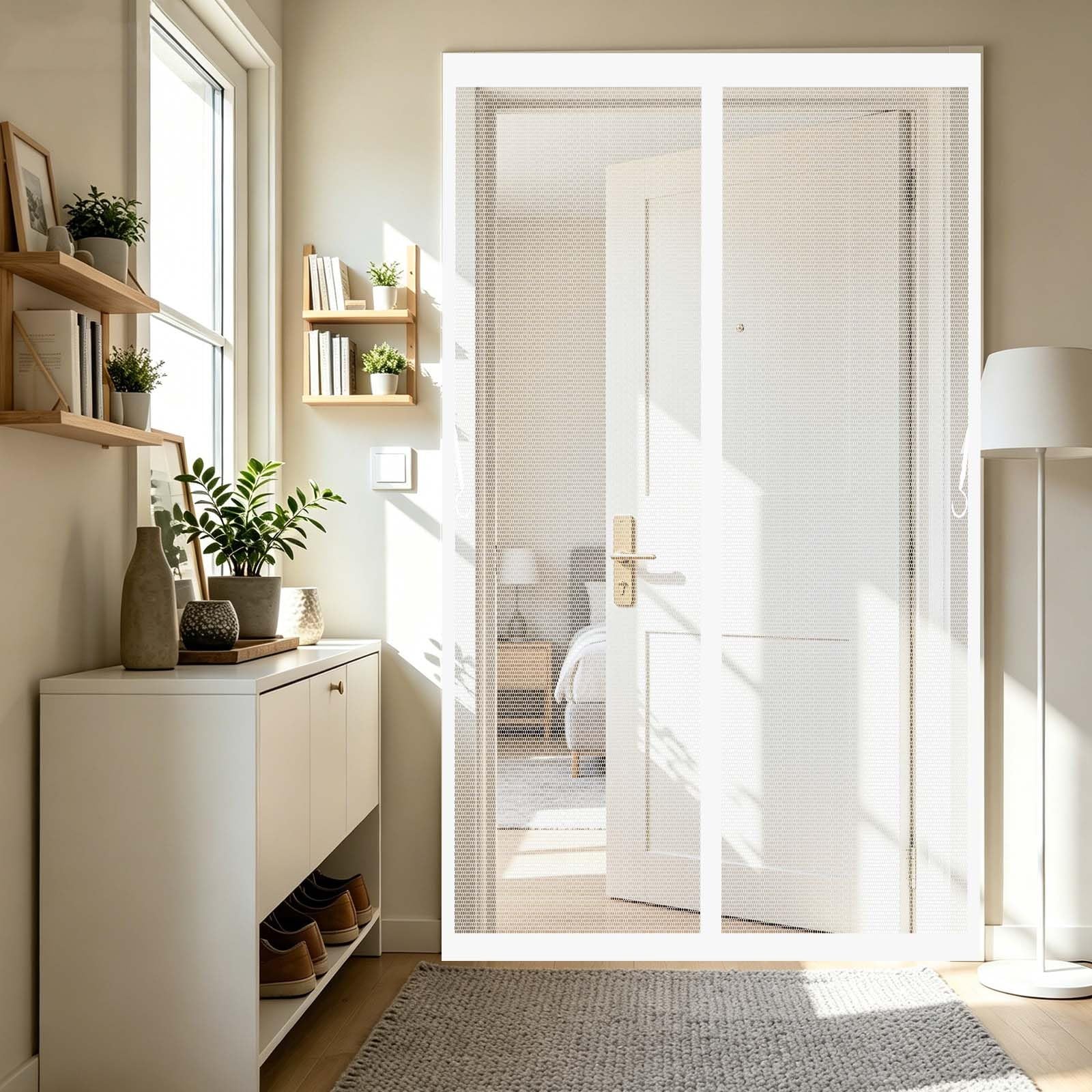 Moustiquaire Porte Fenetre 148 x 205 cm Fermeture Automatique Aimantée, Sans Perçage Moustiquaire Magnétique pour Portes Rideaux Aimantée Sans Percage pour Couloirs, Patio, Blanc