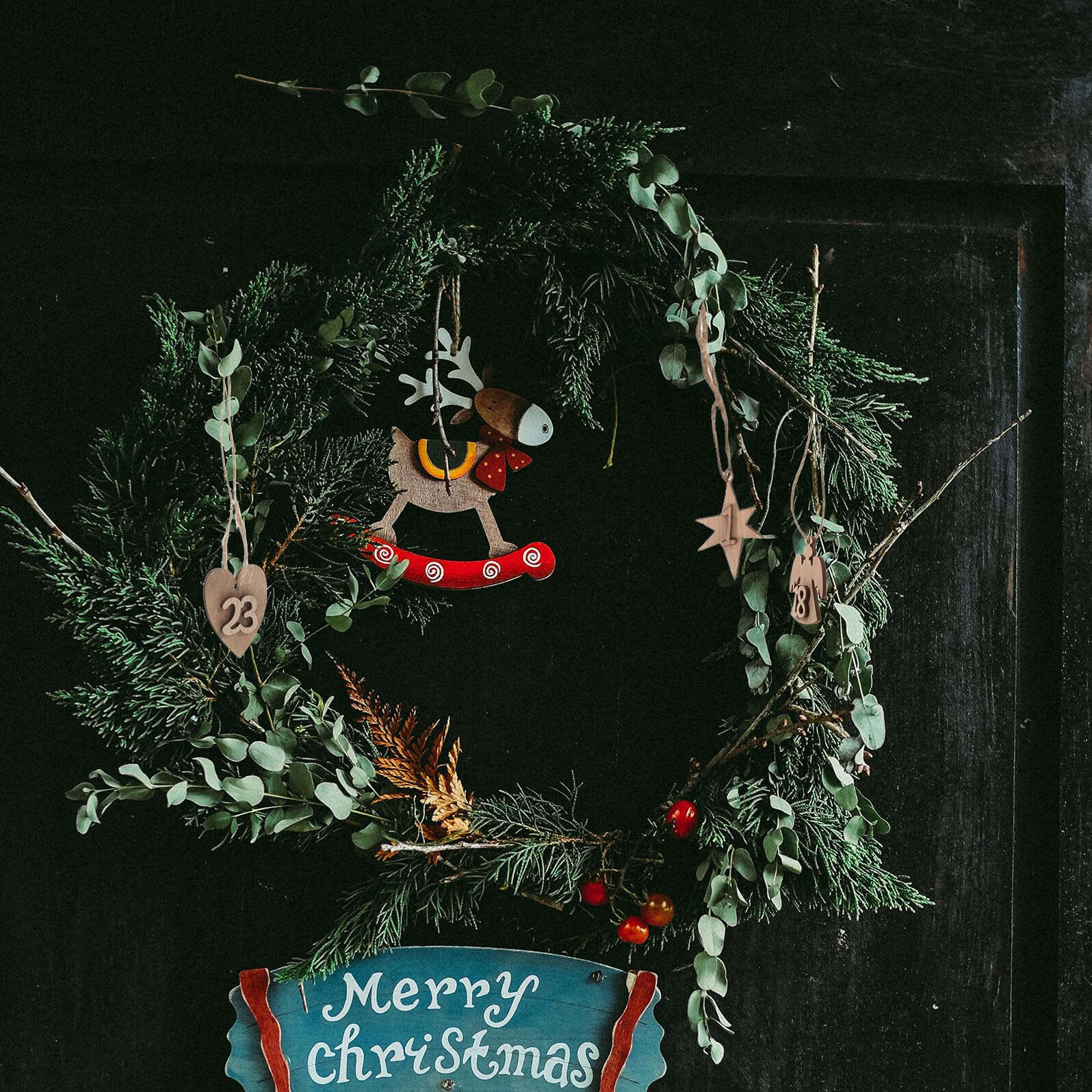24pièces Calendrier De Noël Bois Pendants Suspendus Chiffres Décoratifs Pour Sapin Murs Portes Fête Ambiance